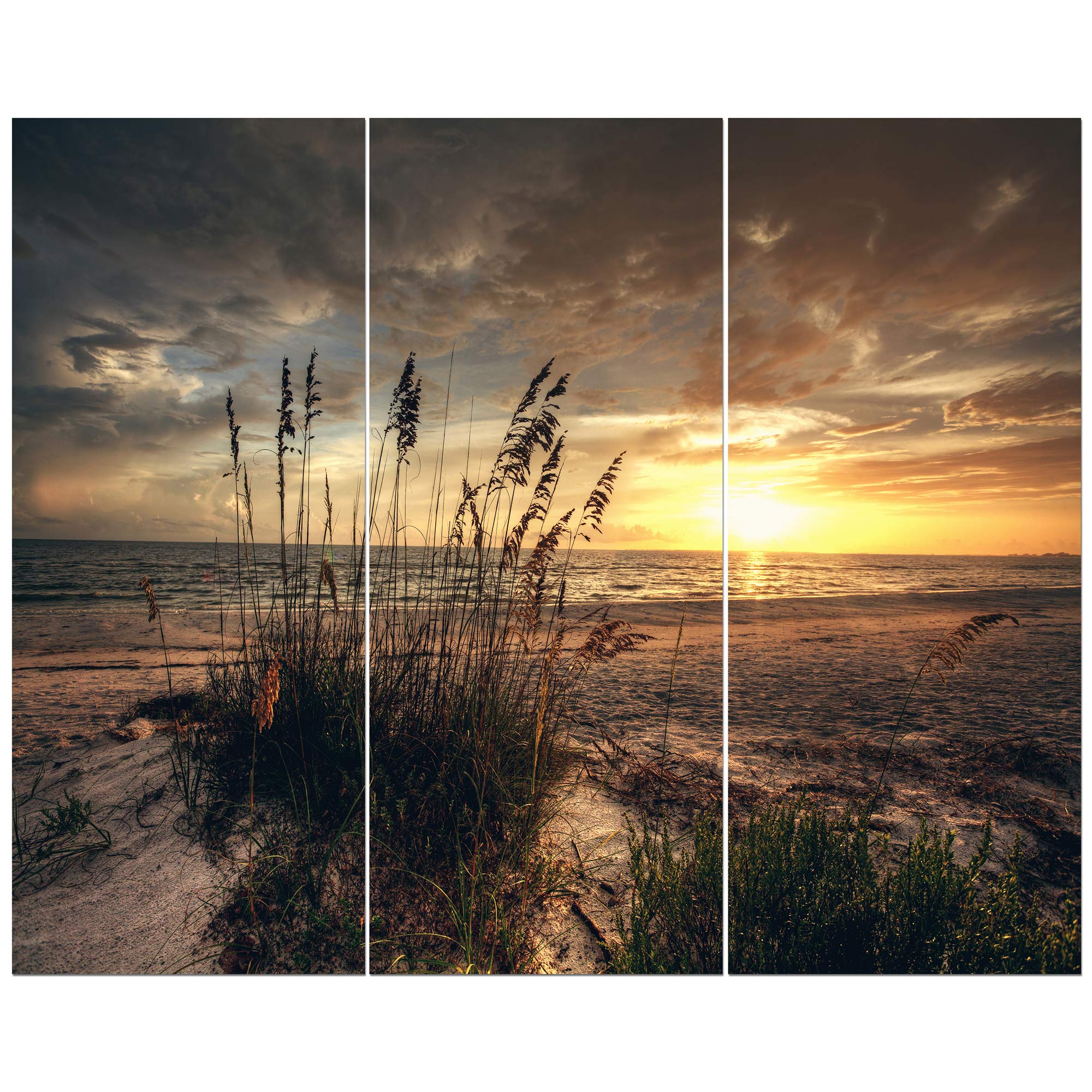 Stunning Beach Sunset & Grassy Shore Photography - Premium Wrapped Canvas Wall Art Set | Perfect for Living Room, Bedroom & Office Decor