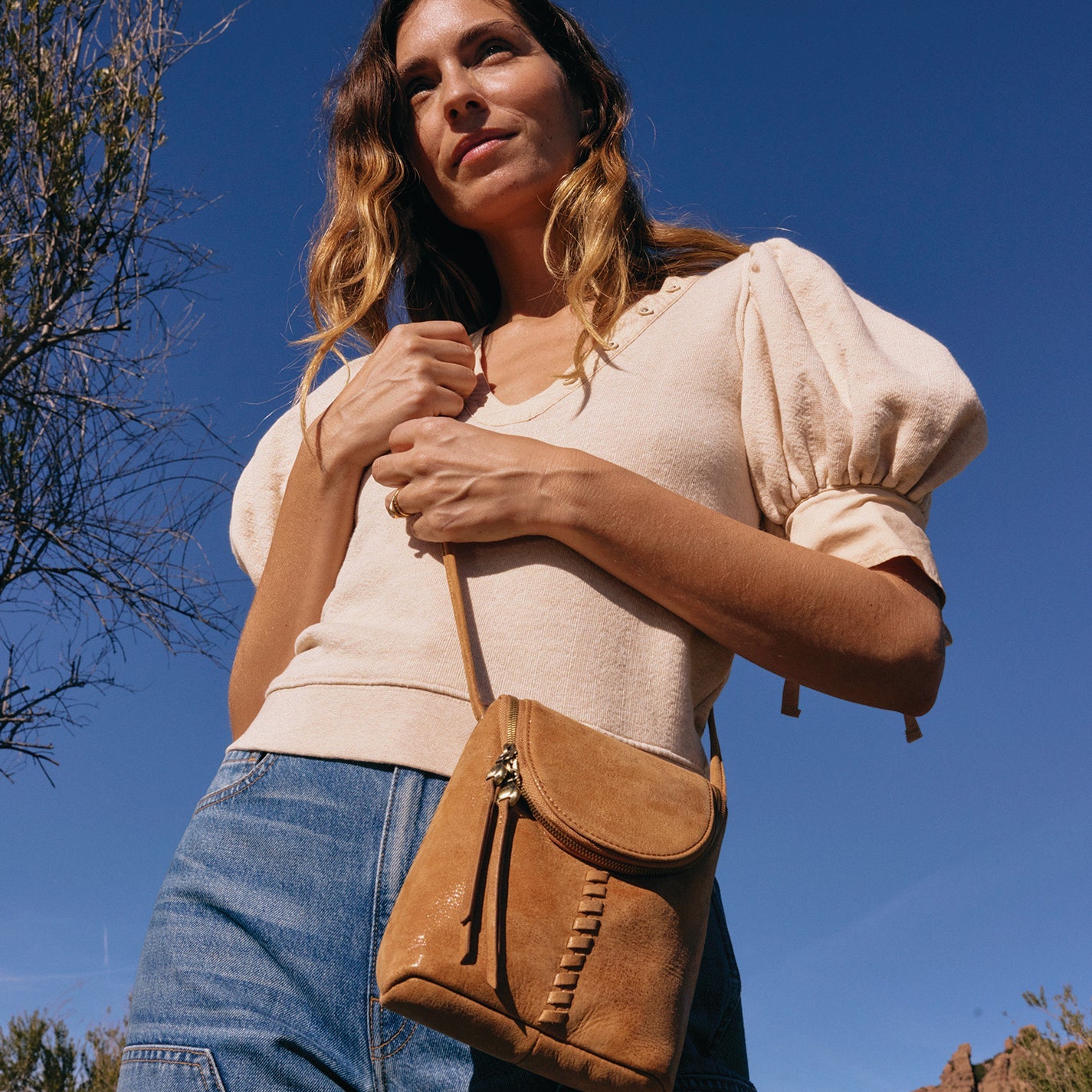 Premium Buffed Leather Fern Crossbody Bag in Whiskey - Stylish & Durable for Everyday Use, Travel, and Work