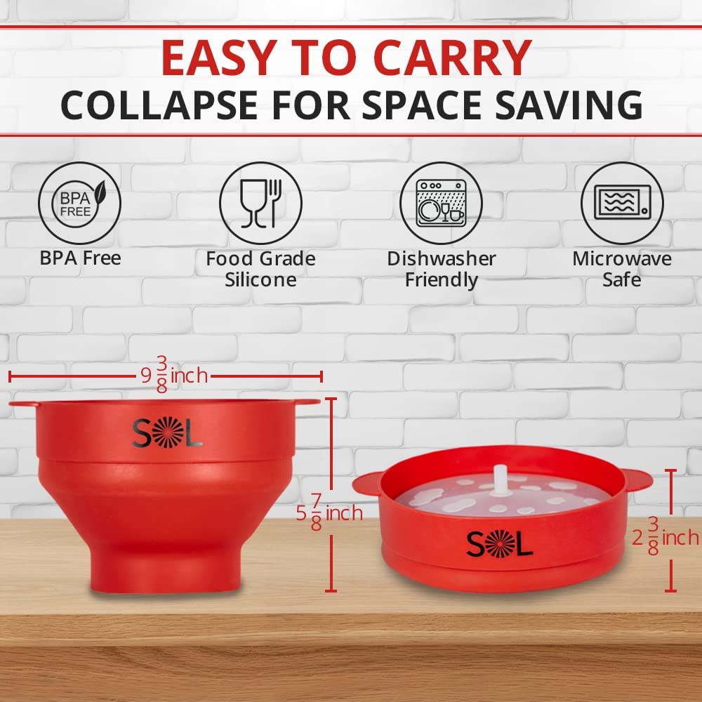 BPA-Free Silicone Popcorn Maker with Lid - Heat-Resistant, Collapsible Microwave Bowl (10x8x6 Inches) - Red - Perfect for Movie Nights, Snacks & Healthy Homemade Popcorn