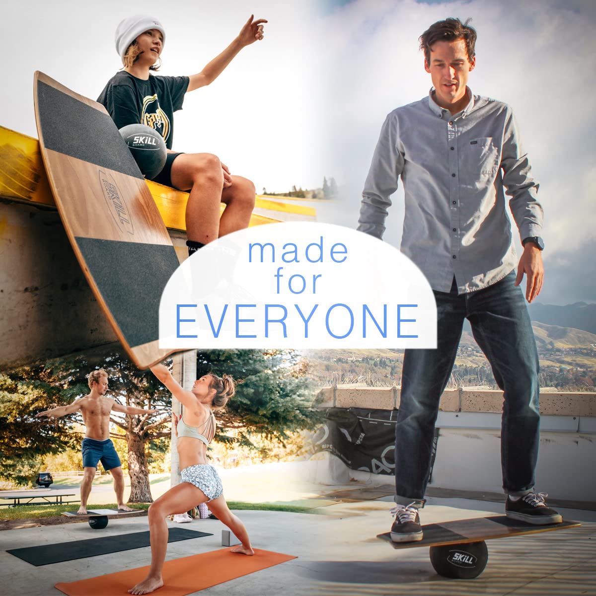 The Skill Board - Premium Wooden Balance Board for Adults - Wobble Board for Sports Training, Gym Workouts, Standing Desk Stability & Outdoor Games - Balance Trainer with Fitness Ball, Pump & Grip Tape - Perfect for Home Gym, Office & Backyard Fitness