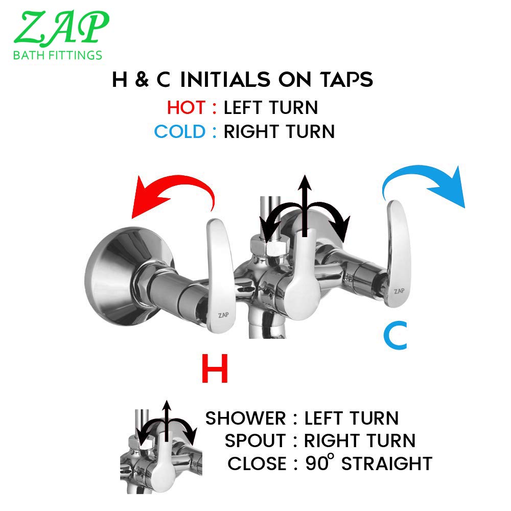 Premium ZAP Arrow 2-in-1 Wall Mixer with Clutch & Multi-Flow Hand Shower | 100% Brass Construction | 1.5M Flexible Hose (Chrome Finish) | Ideal for Bathroom, Shower & Spa Renovations