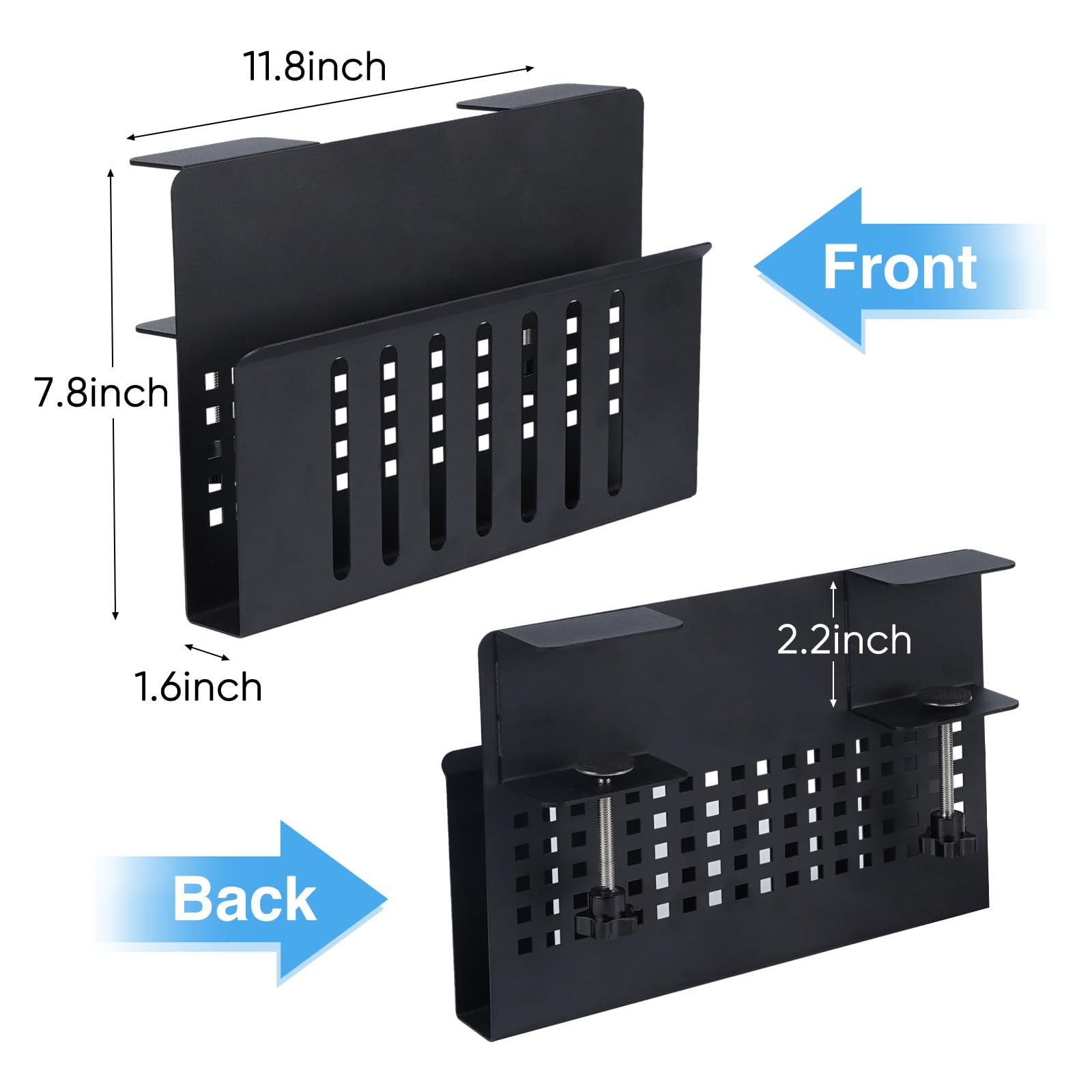 Steel Hanging Storage Tray for Desk - No Drill Cable Management Organizer with Heat Dissipation Holes | Perfect as Laptop Stand, Book/Document Holder & Pen Organizer for Home Office & Workspace
