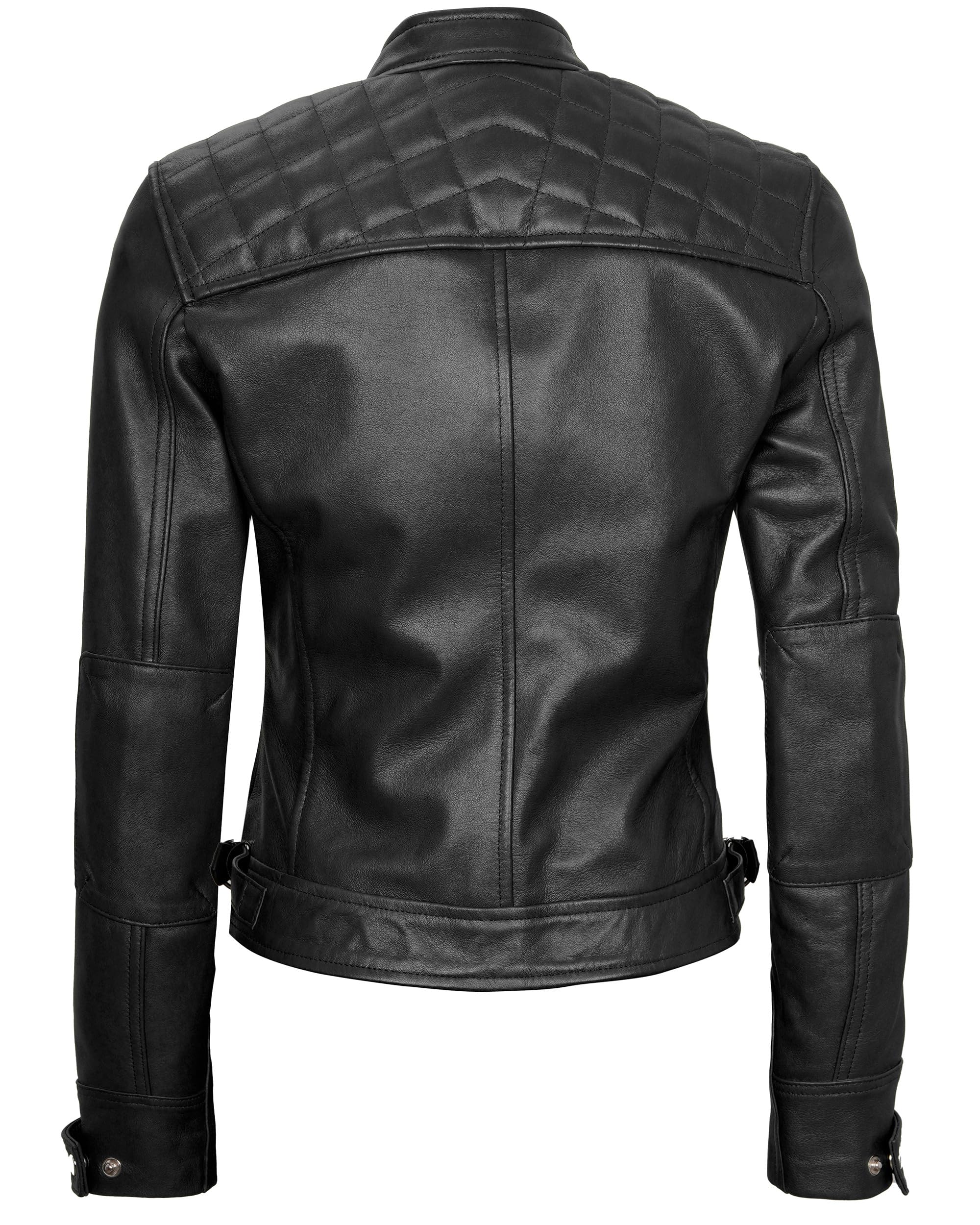 Genuine Real Leather Jacket for Women - Cafe Racer Style with Natural Grain & Stand Collar | Women's Motorcycle Jacket for Riding & Casual Wear