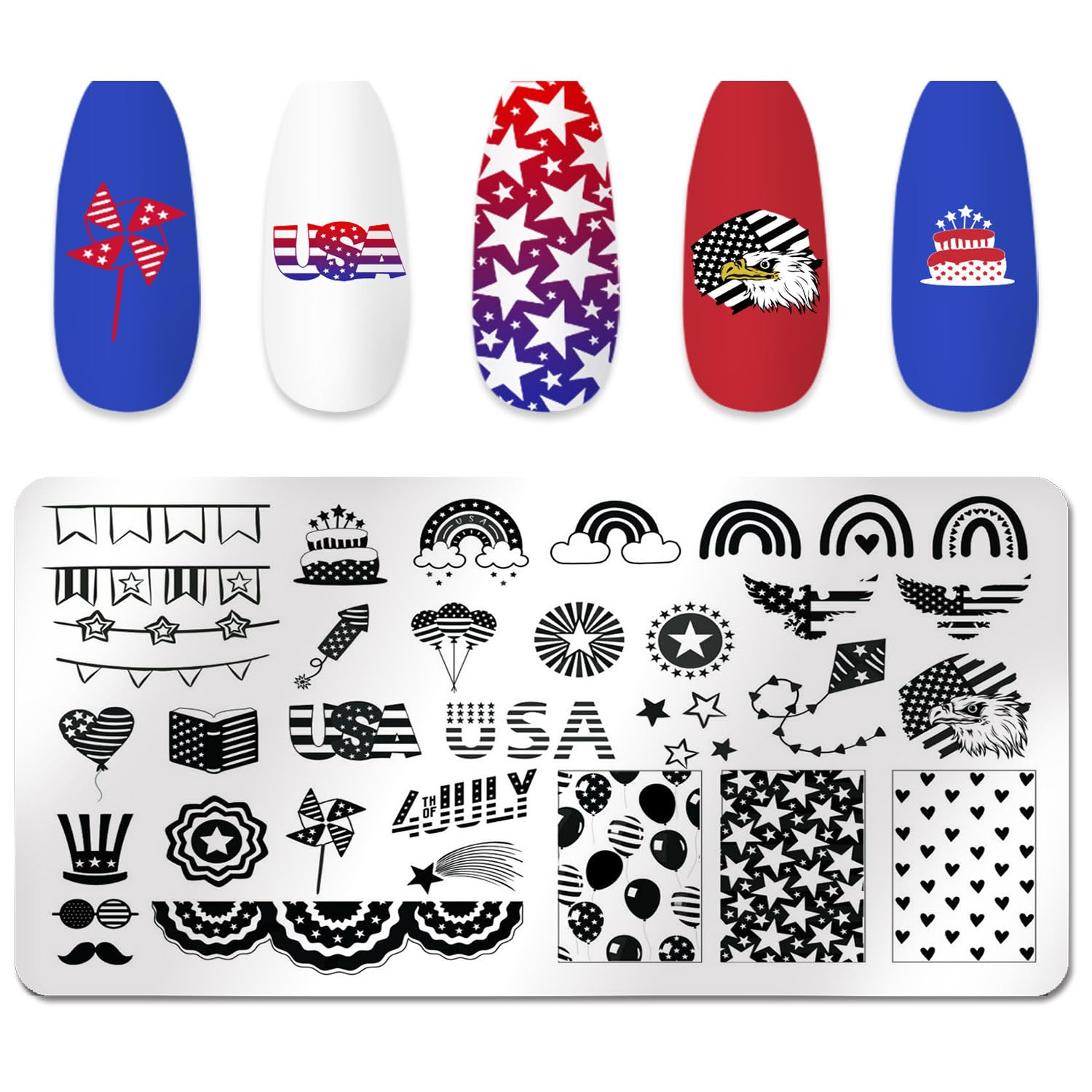 WOKOTO 6Pcs Independence Day Nail Stamping Plates Kit - American Flag & Stars Nail Art Design Stamp Plates for Women, DIY 4th of July Manicure - Perfect for Patriotic Holidays, Summer Nail Art & Party Nail Designs