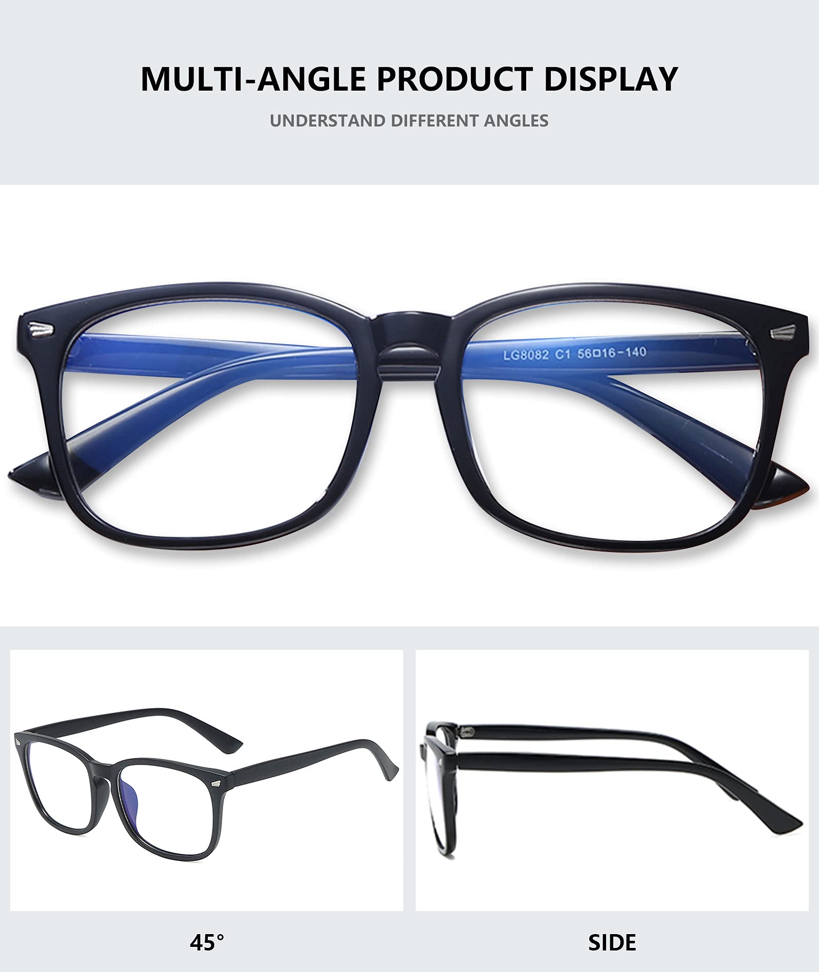 Blue Light Blocking Glasses for Women & Men - Anti Glare Computer Reading Glasses with Square Frame - Reduce Eye Strain for Work, Gaming & Screen Time