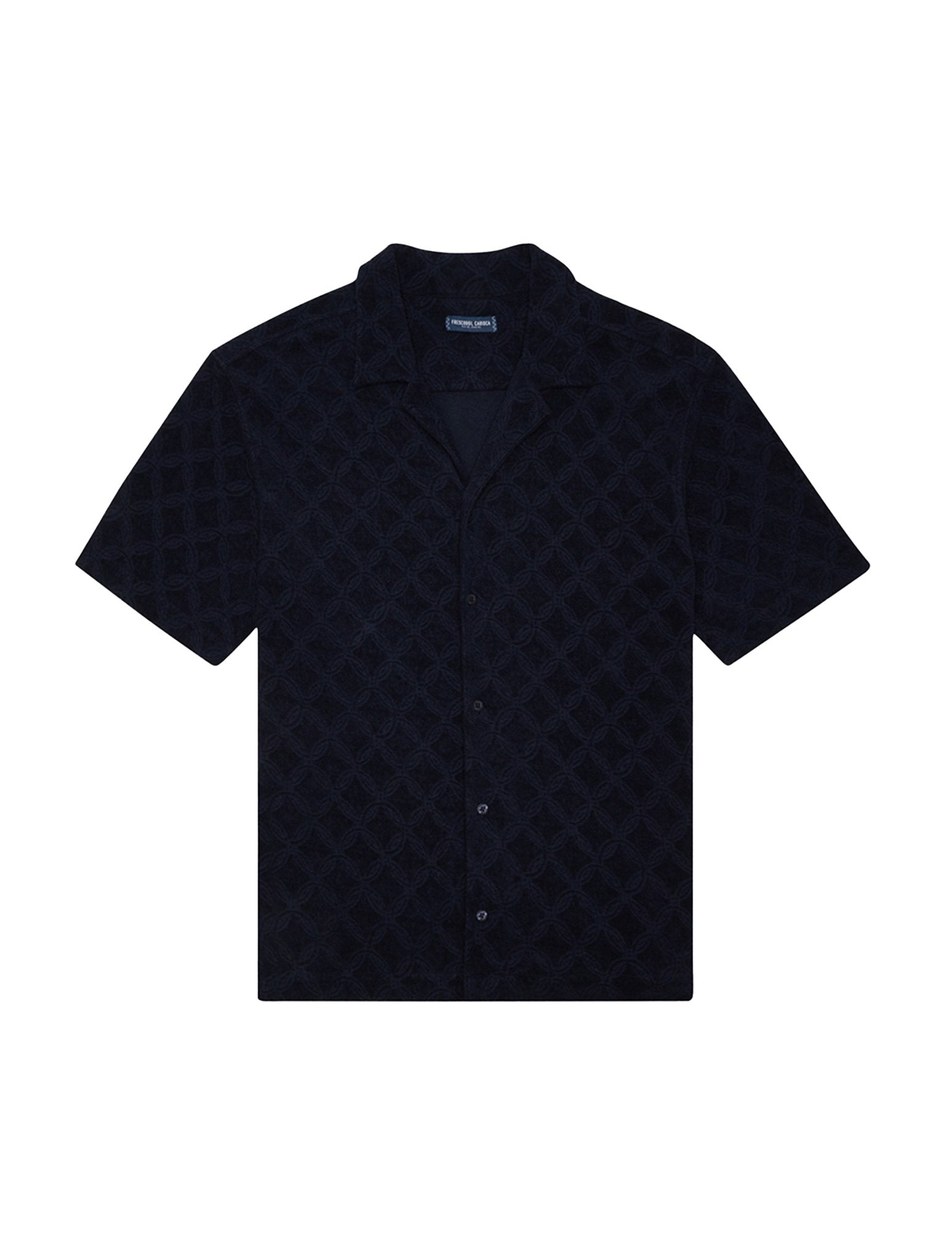 FRESCOBOL CARIOCA Roberto Terry Jacquard Shirt for Men - Stylish Navy Blue Beach Shirt with Treliça Design, Perfect for Summer Vacations, Pool Parties & Casual Outings