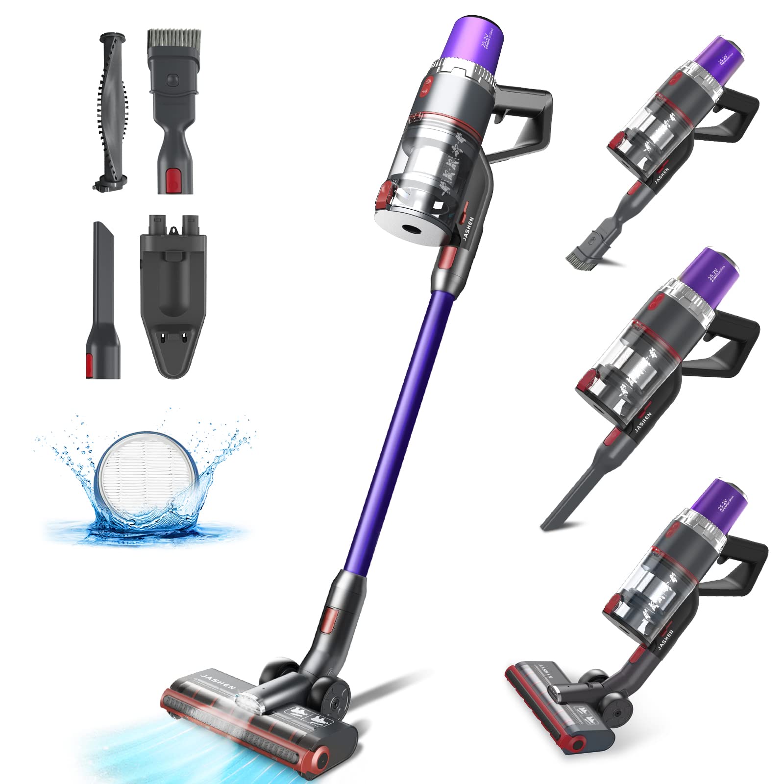 JASHEN V16 350W Cordless Stick Vacuum Cleaner - 6-in-1 Lightweight Wireless Vacuum for Hard Floors & Carpets with HEPA Filter, 2500mAh Battery & LED Display - Perfect for Pet Hair Removal & Quick Home Cleaning