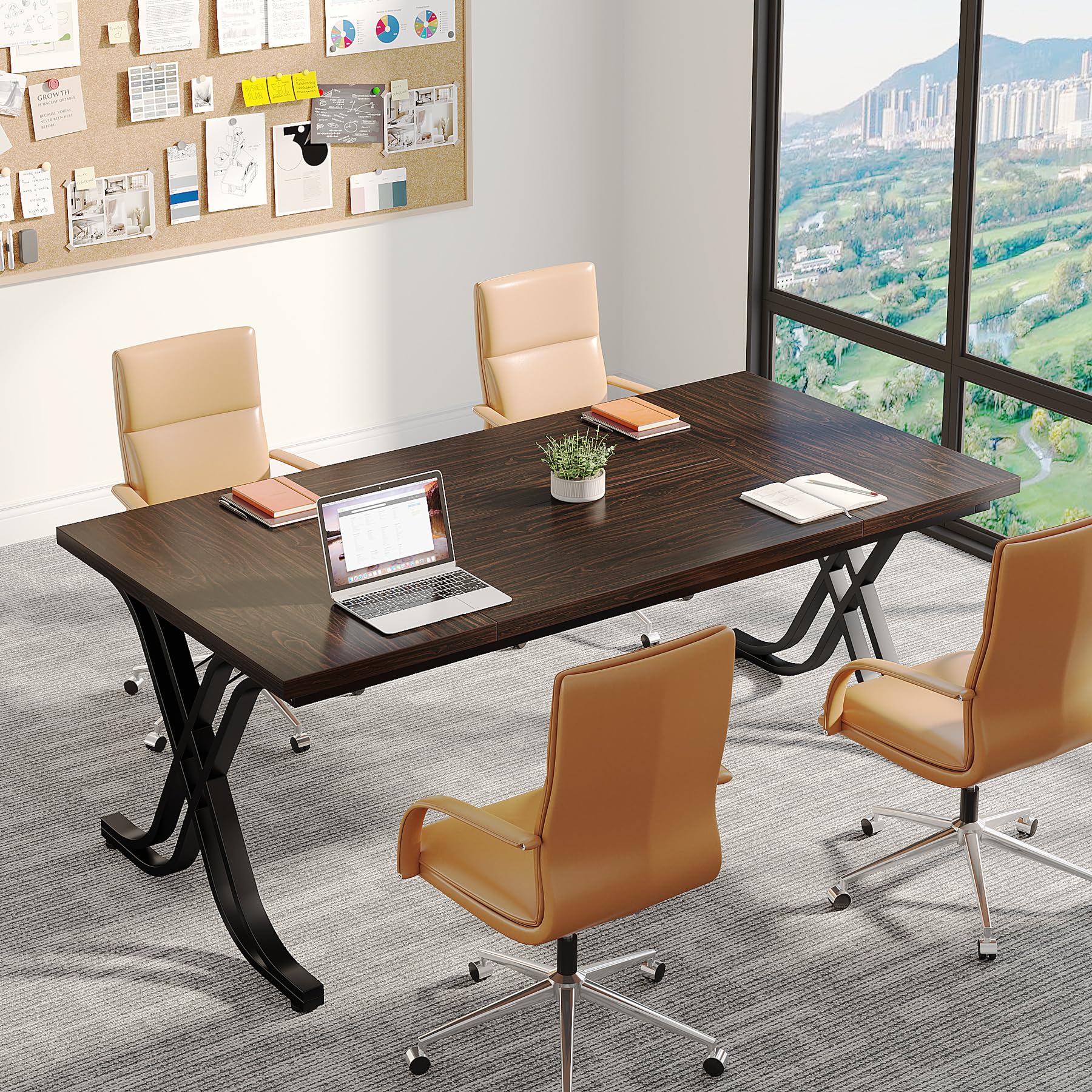 Tribesigns 63 Inch Executive Desk - Large Office Computer Desk with Thick Wooden Tabletop & Sturdy Metal Frame, Modern Minimalist Workstation for Home Office, Study & Writing (Walnut Brown) - Perfect for Remote Work, Online Classes & Home Office Setup