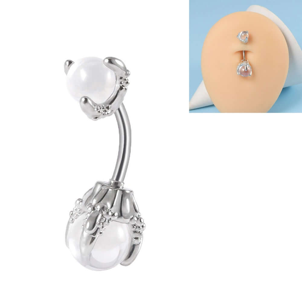 Claw Diamond Bead Belly Button Rings | DL4131 | Stylish Body Jewelry for Women, Perfect for Piercings & Fashion Accessories