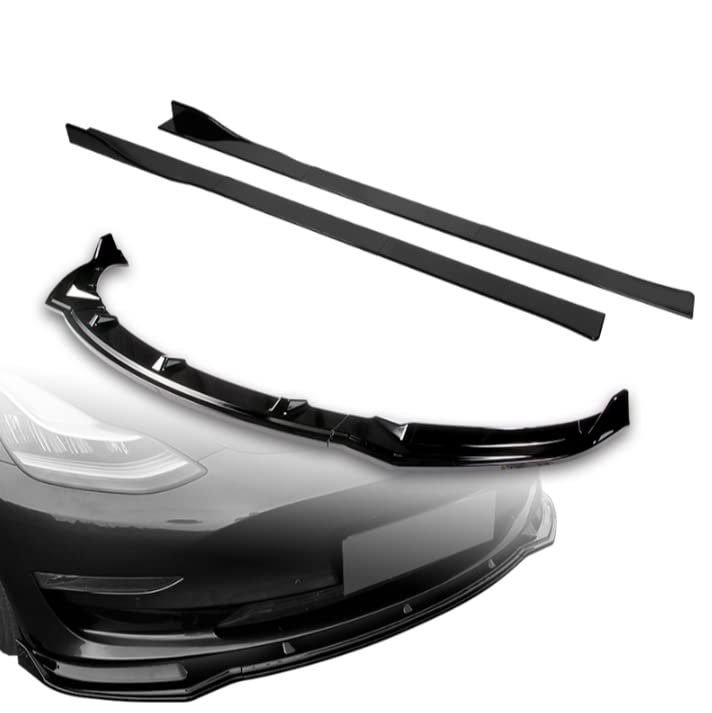 3PCS Front Bumper Lip Body Kit + 6PCS Side Skirt Extensions for 2017-2023 Tesla Model 3 | Universal 86