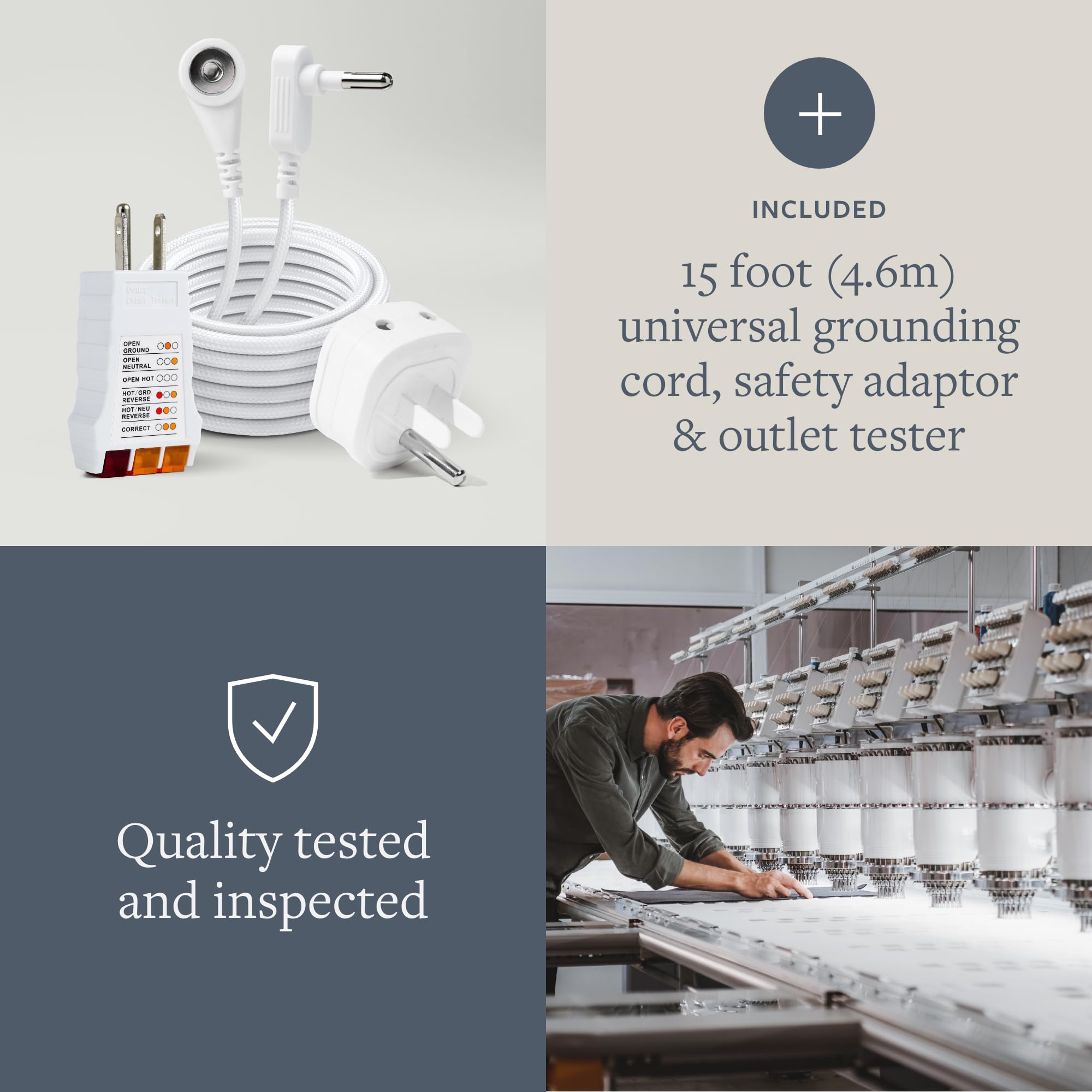 GroundLuxe Organic Cotton Fitted Grounding Sheet - Queen Size, Gray - Improve Sleep & Reduce Stress with Earthing Technology | Perfect for Home & Travel Use