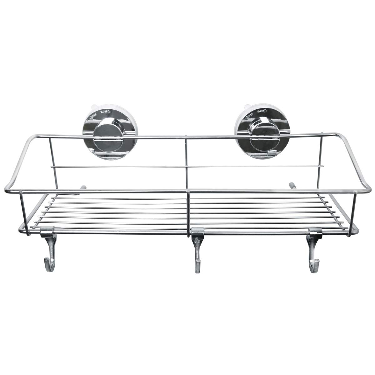 DOITOOL Heavy-Duty Suction Cup Storage Basket with 3 Hooks - No Drill Bathroom & Shower Caddy, Hanging Organizer for Bathroom, Kitchen, Laundry Room (Silver) - Perfect for Storing Toiletries, Sponges & Cleaning Supplies
