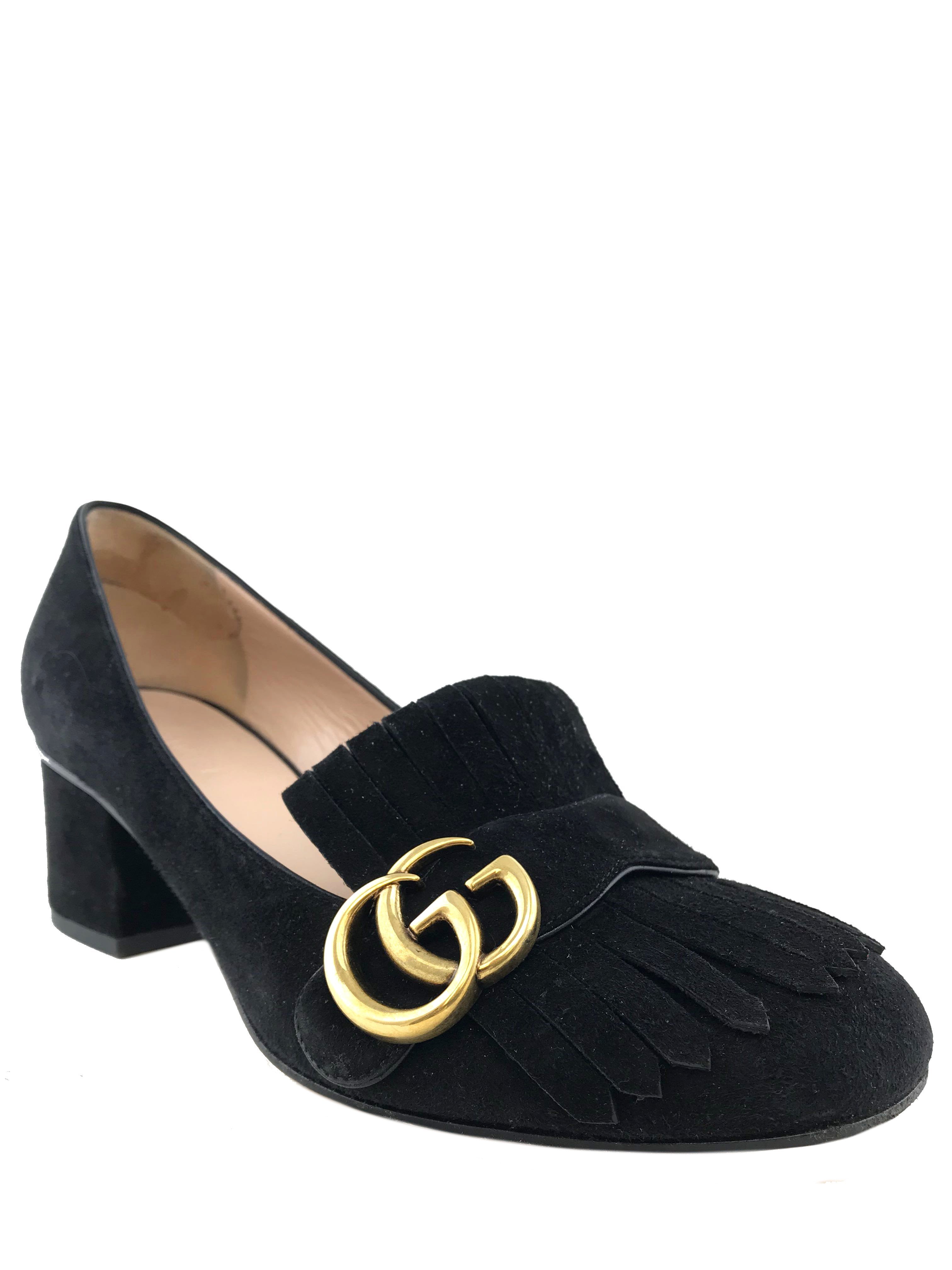 Gucci Marmont GG Suede Block Heel Pump Shoes - Women's Size 7.5 (US) | Luxury Designer High Heels for Party, Wedding & Evening Events