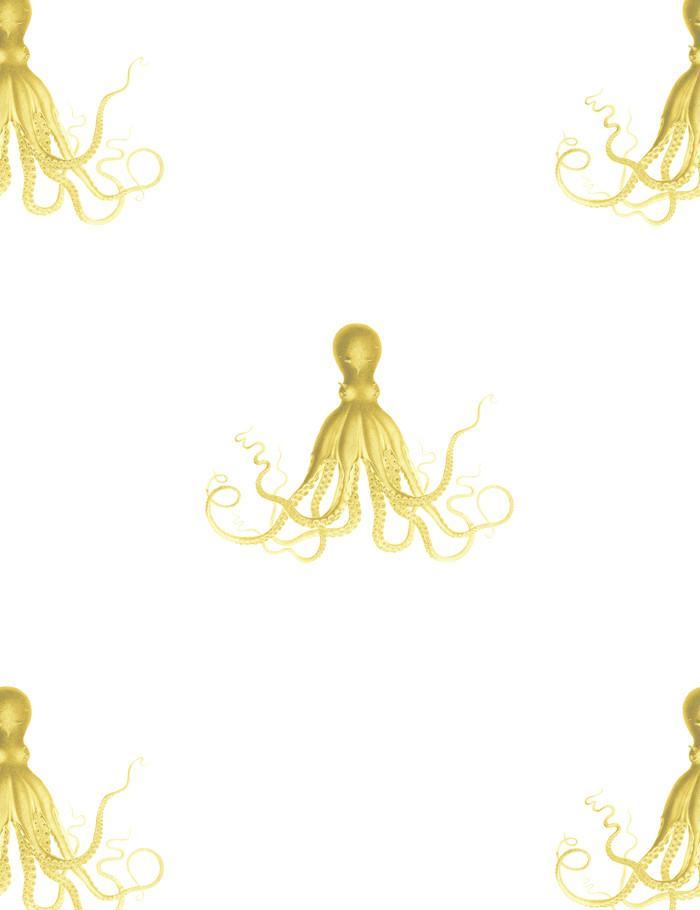 George The Octopus Yellow Wallpaper by Wallshoppe - Playful Octopus Design for Kids Rooms, Nursery & Coastal Themed Decor