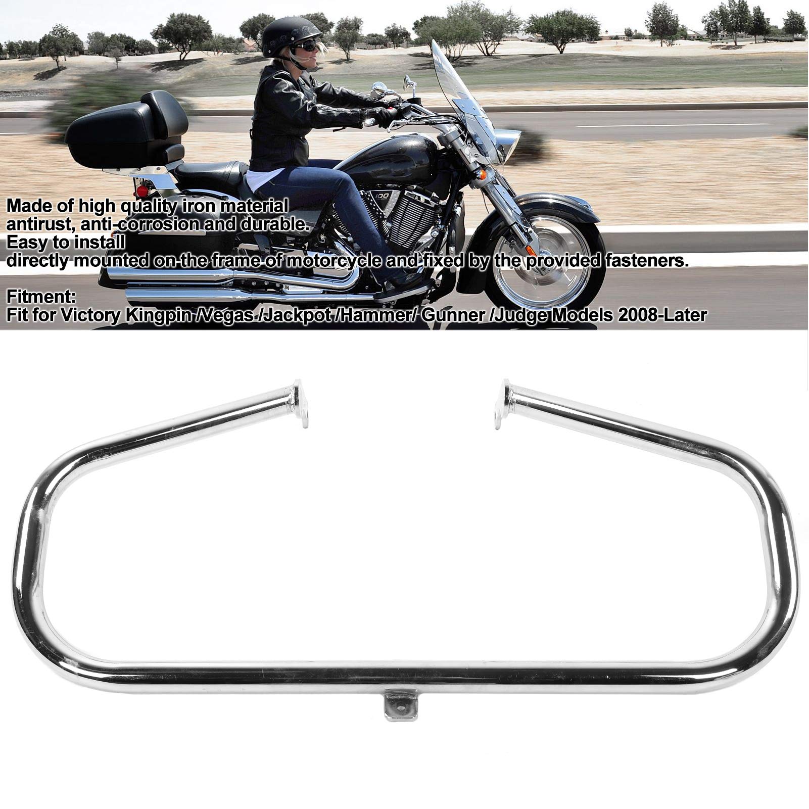2008-Later Kingpin/Vegas/Hammer/Gunner/Judge Front Engine Guard Highway Crash Bar - Silver | Heavy-Duty Motorcycle Protection for Road Safety & Long Rides