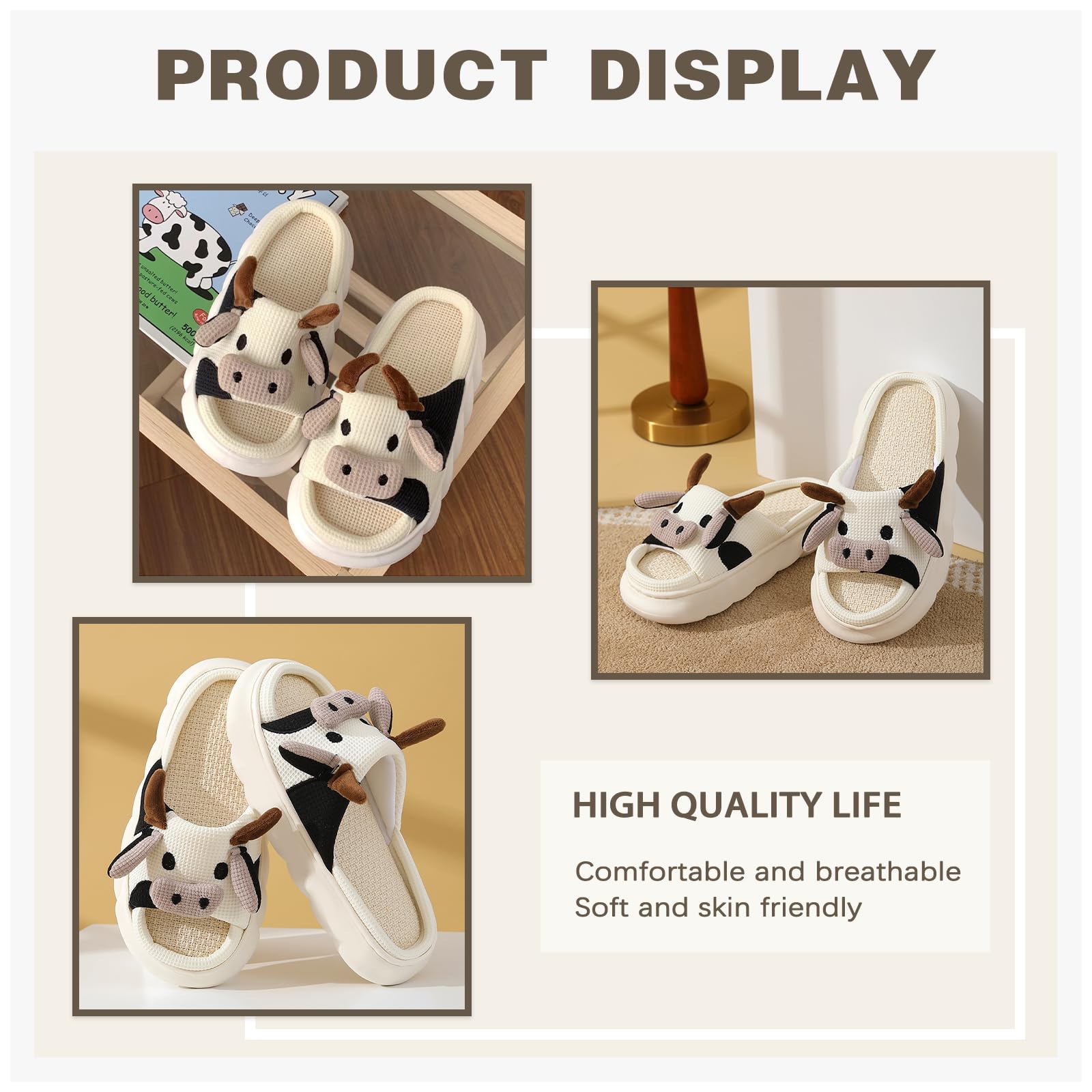 Fuzzy Cow Slippers for Women & Men - Warm Cozy Animal House Shoes with Cute Cartoon Design | Soft Fluffy Kawaii Slides for Indoor/Outdoor Use | Perfect Gift for Christmas, Lounge Wear & Cozy Home Relaxation