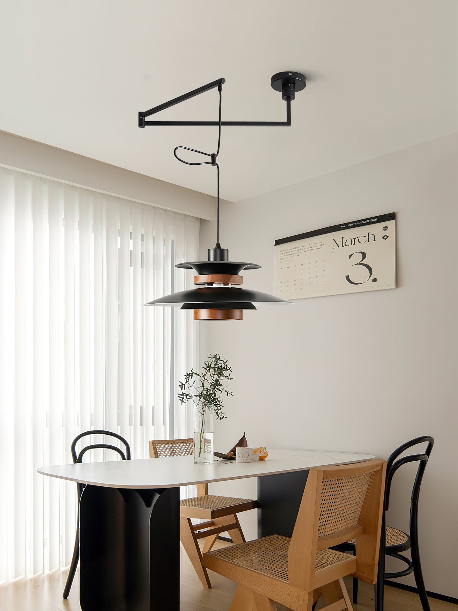 Mercero Swing Arm Pendant Lamp - Adjustable Hanging Light Fixture for Kitchen Island, Dining Room & Bedroom - Modern Industrial Lighting Decor