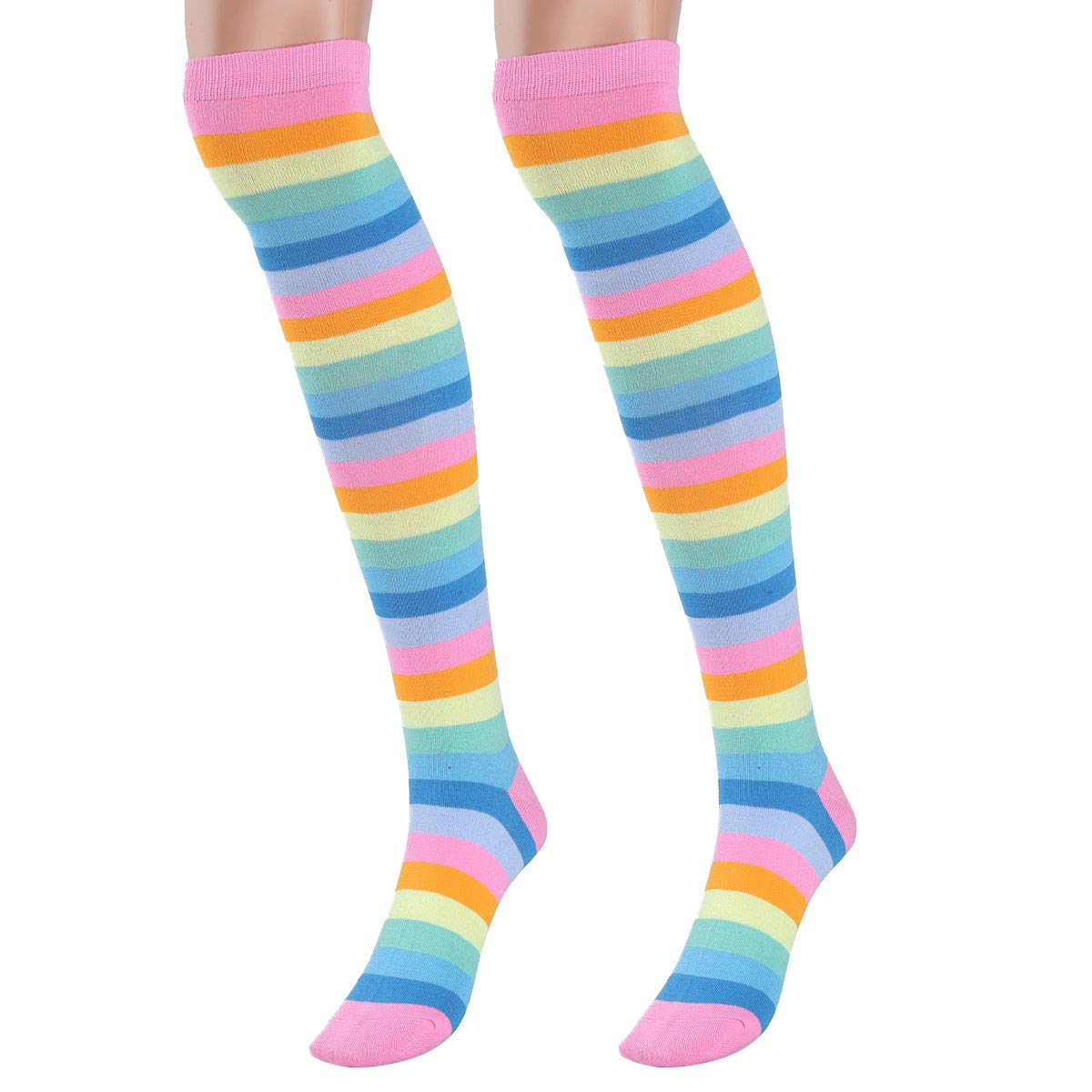 CHICTRY Rainbow Striped Thigh High Socks & Fingerless Gloves Set for Women - Halloween Costume, Cosplay, Party Outfit Accessories