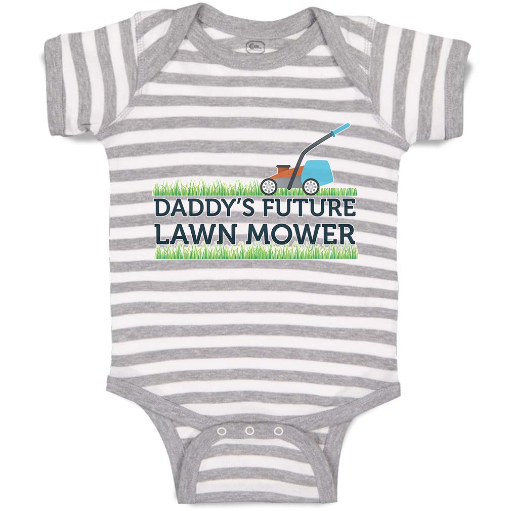 Daddy's Future Lawn Mower Baby Bodysuit - Funny Striped Cotton Onesie for Boys & Girls (12 Months, Gray/White) - Perfect for Playtime & Family Photos