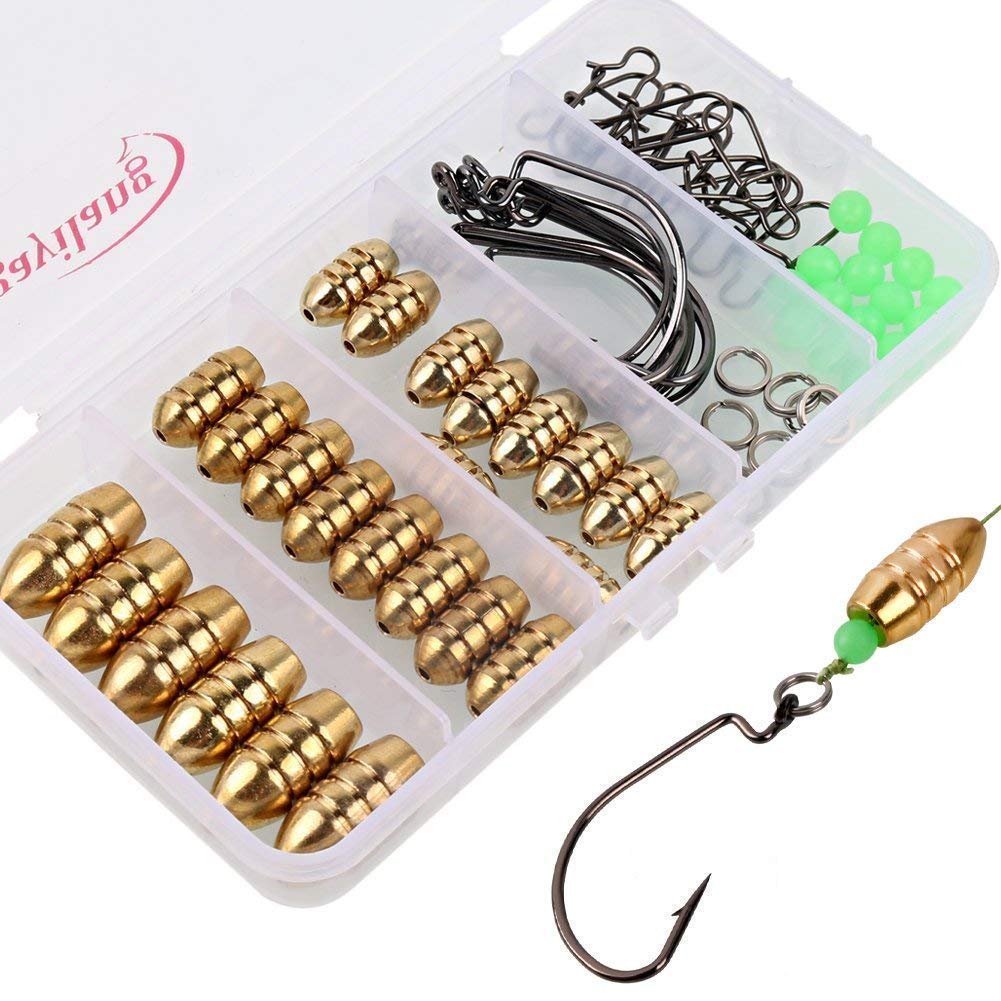 Sougayilang Brass Fishing Sinkers Set with Jig Hooks & Swivel Rings - Freshwater & Saltwater Bass Fishing Gear for Anglers - Perfect for Shore Fishing, Boat Fishing, and Ice Fishing Adventures