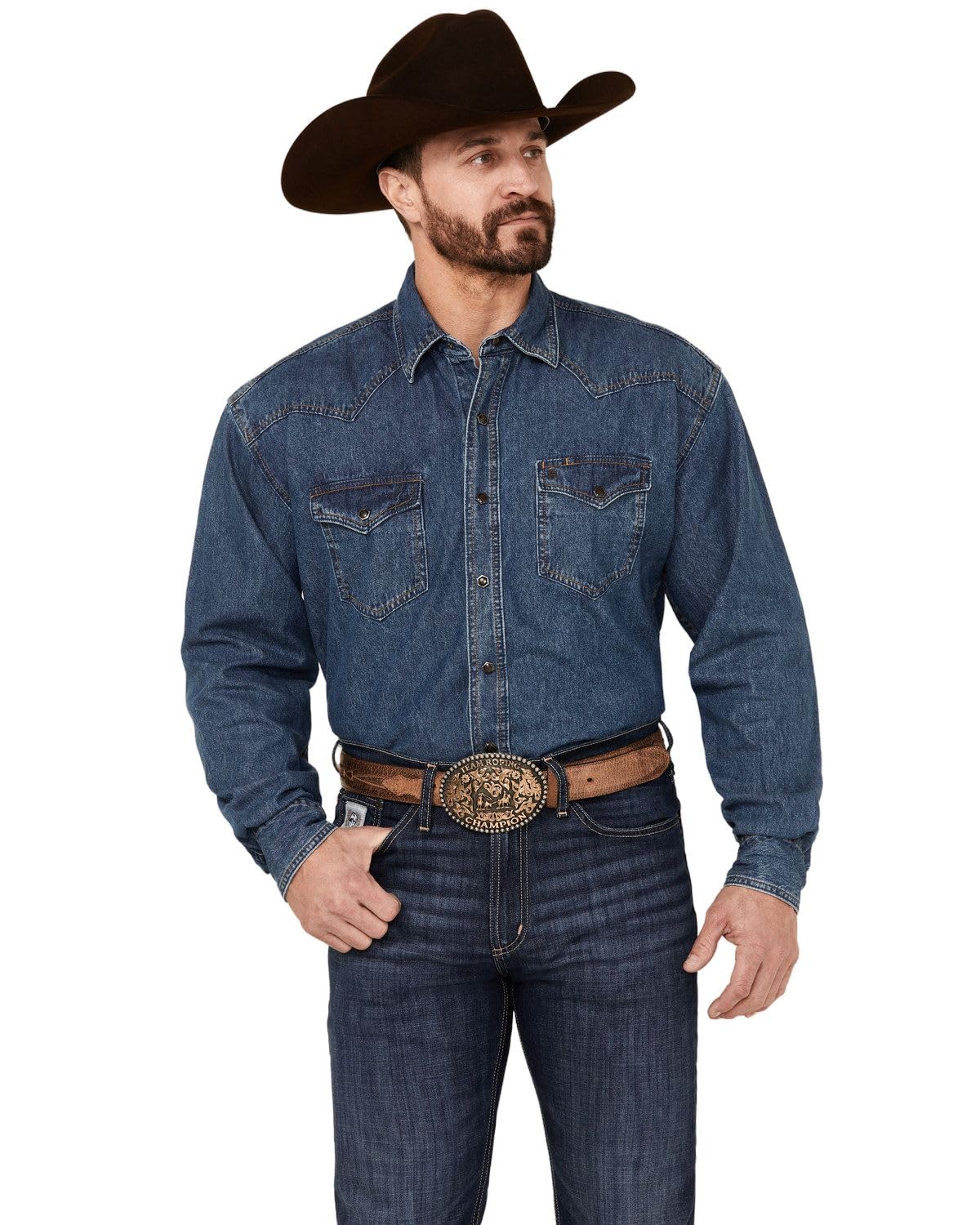 Stetson Men's Denim Long Sleeve Snap Western Shirt - Classic Cowboy Style Button Up Shirt for Men - Perfect for Rodeo, Country Music Festivals & Casual Wear - Size Small