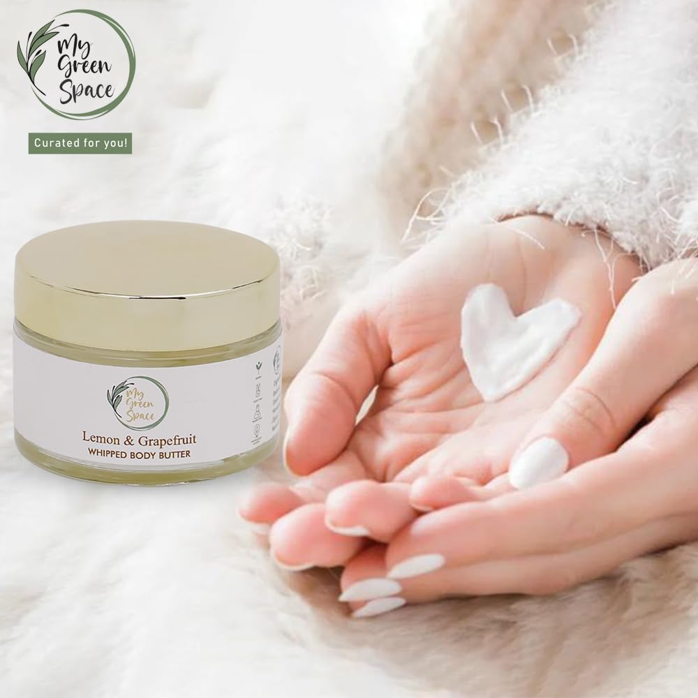 My Green Space Lemon Grapefruit Body Butter 50g - Deep Moisturizing & Skin Brightening Cream for Dry Skin Care - Softens & Smooths Skin for Men & Women - Perfect for Daily Hydration & Post-Shave Recovery