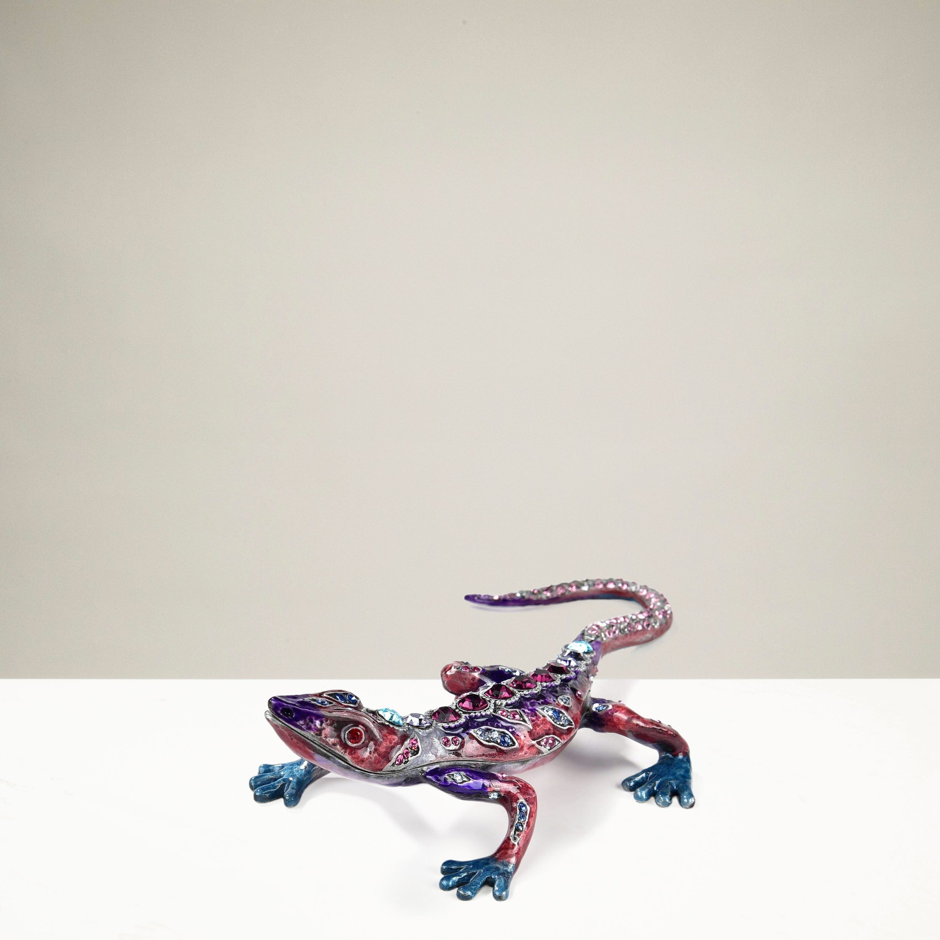 Amethyst Crystal Lizard Figurine Keepsake Box - Handcrafted Gemstone Jewelry Storage & Spiritual Decor for Home, Office, or Gift