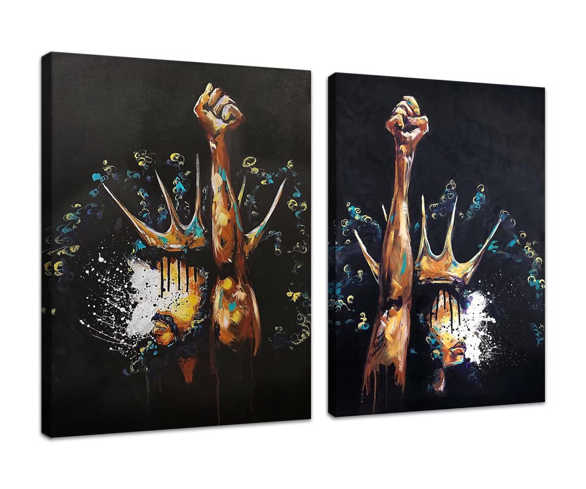 African American King and Queen Wall Art - Abstract Contemporary Canvas Print Framed Black Portrait for Office, Bedroom & Living Room Decor | Perfect for Home, Wedding Gifts & Cultural Celebration