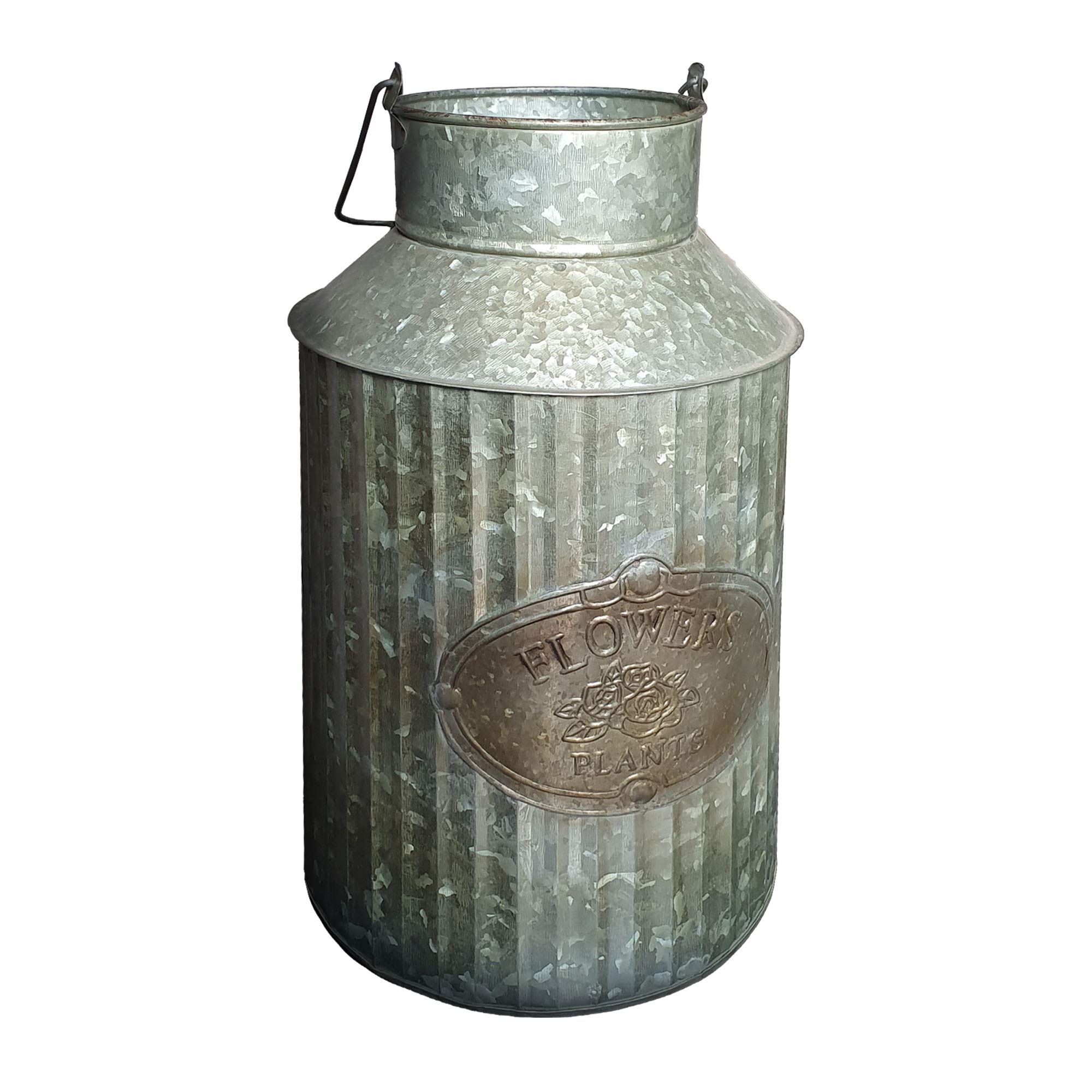 Vintage Industrial Farmhouse Chic Metal Flower Pot with Handle - Rustic Home Decor for Indoor Plants, Succulents, and Floral Arrangements | Perfect for Living Room, Kitchen, and Garden Decor