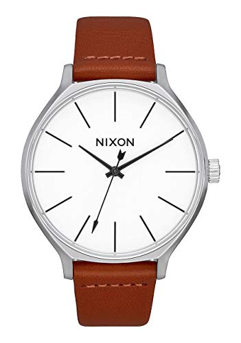 NIXON A12501113 Women's Stainless Steel Watch with White & Brown Leather Band - Perfect for Office, Casual Wear & Everyday Fashion Accessory