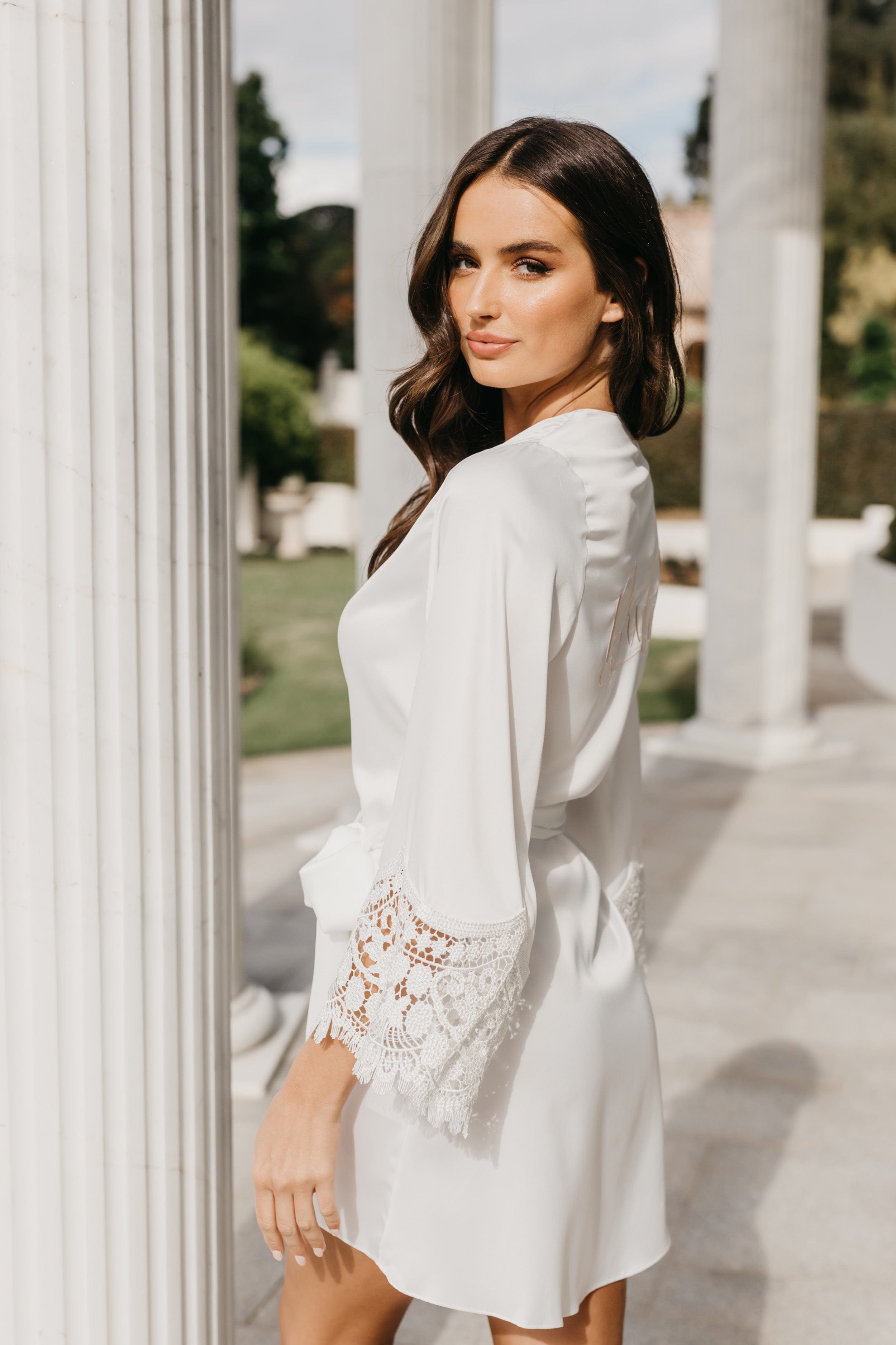 Scarlett Floral Lace Trim Satin Robe for Women - Elegant Bridal Nightgown, Boudoir Lingerie & Spa Relaxation Wear