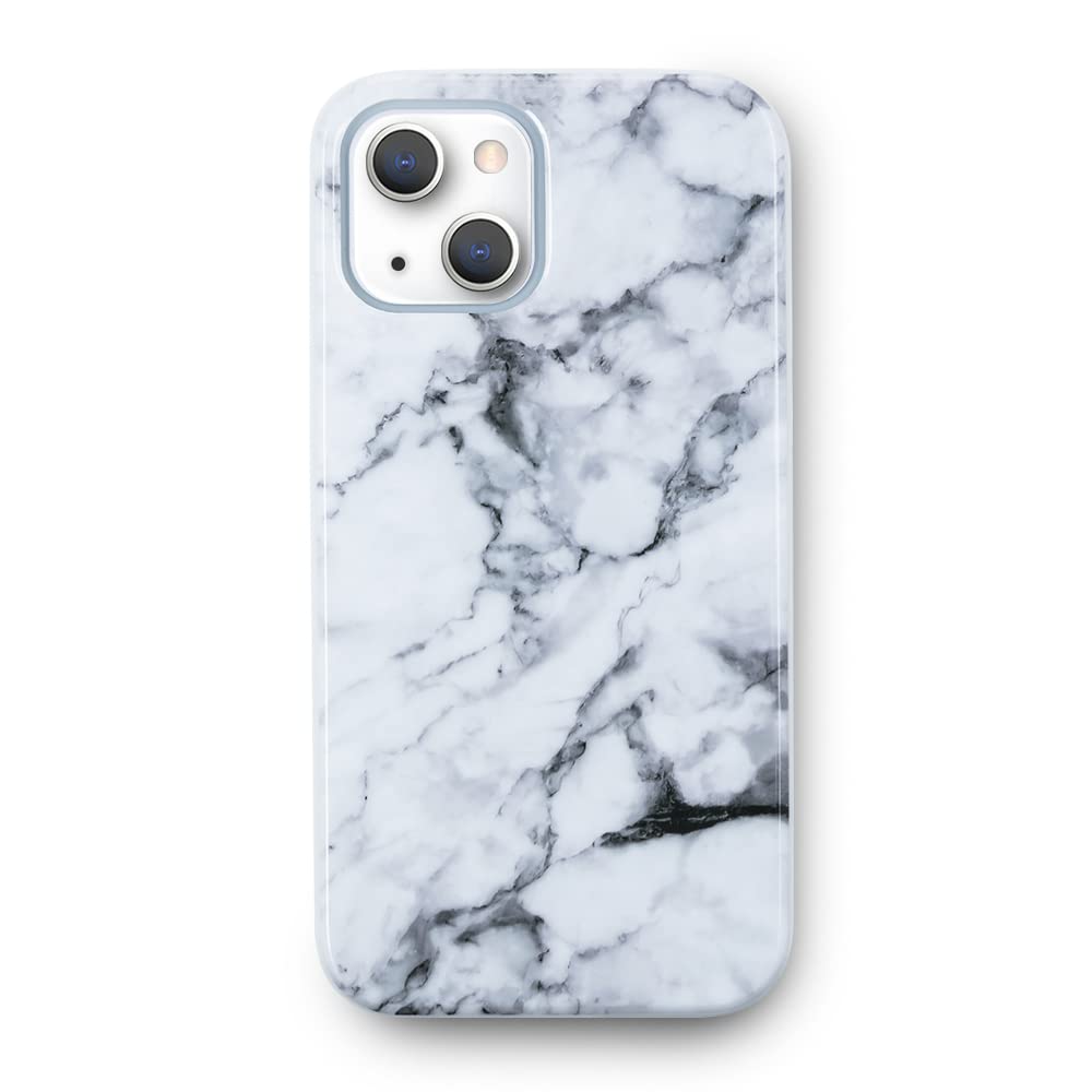 Premium Marble iPhone 13/14 Case - Elegant White Polished Design | Anti-Scratch, Shockproof & Wireless Charging Compatible | Perfect for Office, Travel & Everyday Protection