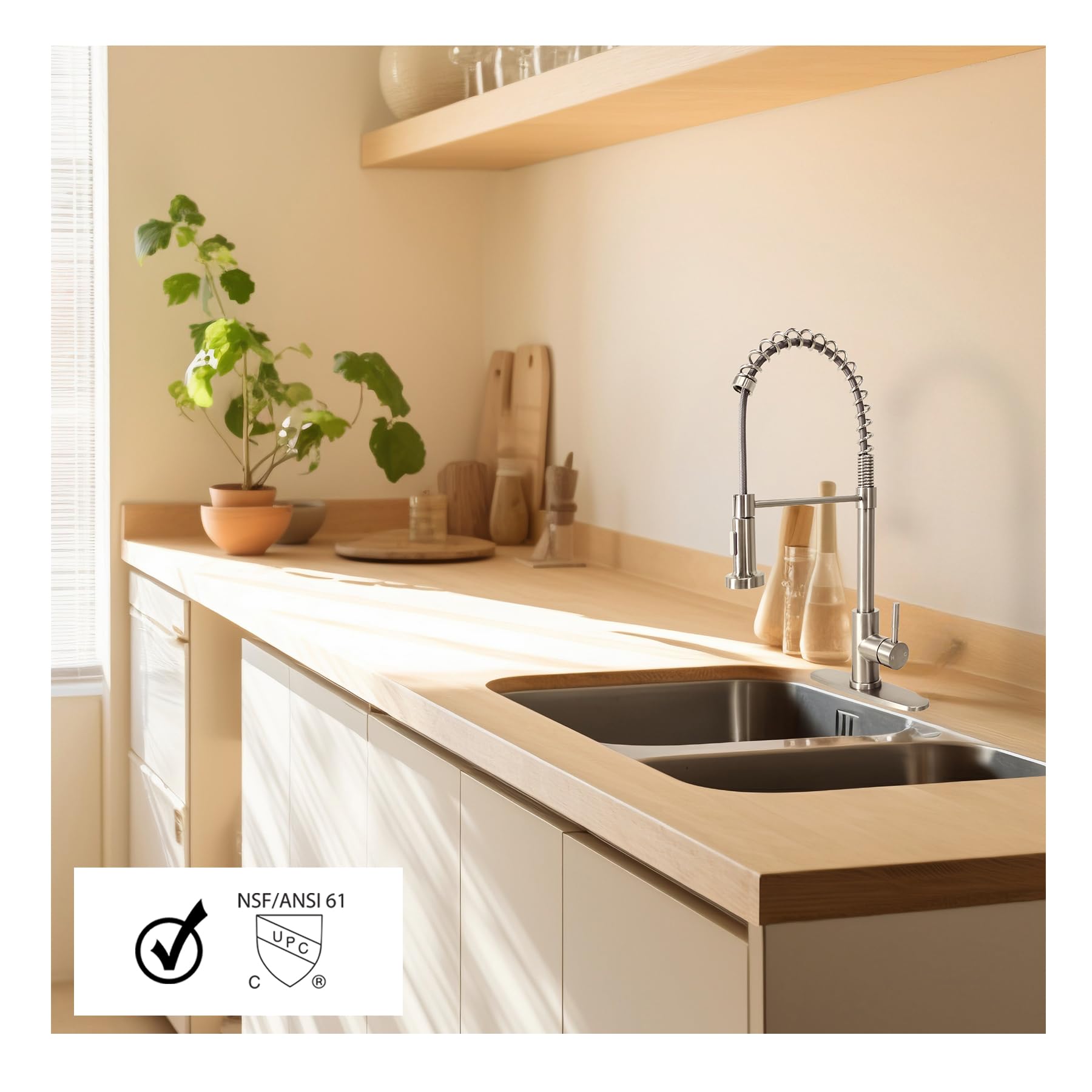 Single Handle Stainless Steel Kitchen Faucet with Pull Down Sprayer - High Arc Brushed Nickel Finish, 1 Hole Sink Faucet with Dual Spray Modes & Hole Cover (21.5 Inch) - Perfect for Modern Kitchens, Dishwashing & Food Prep