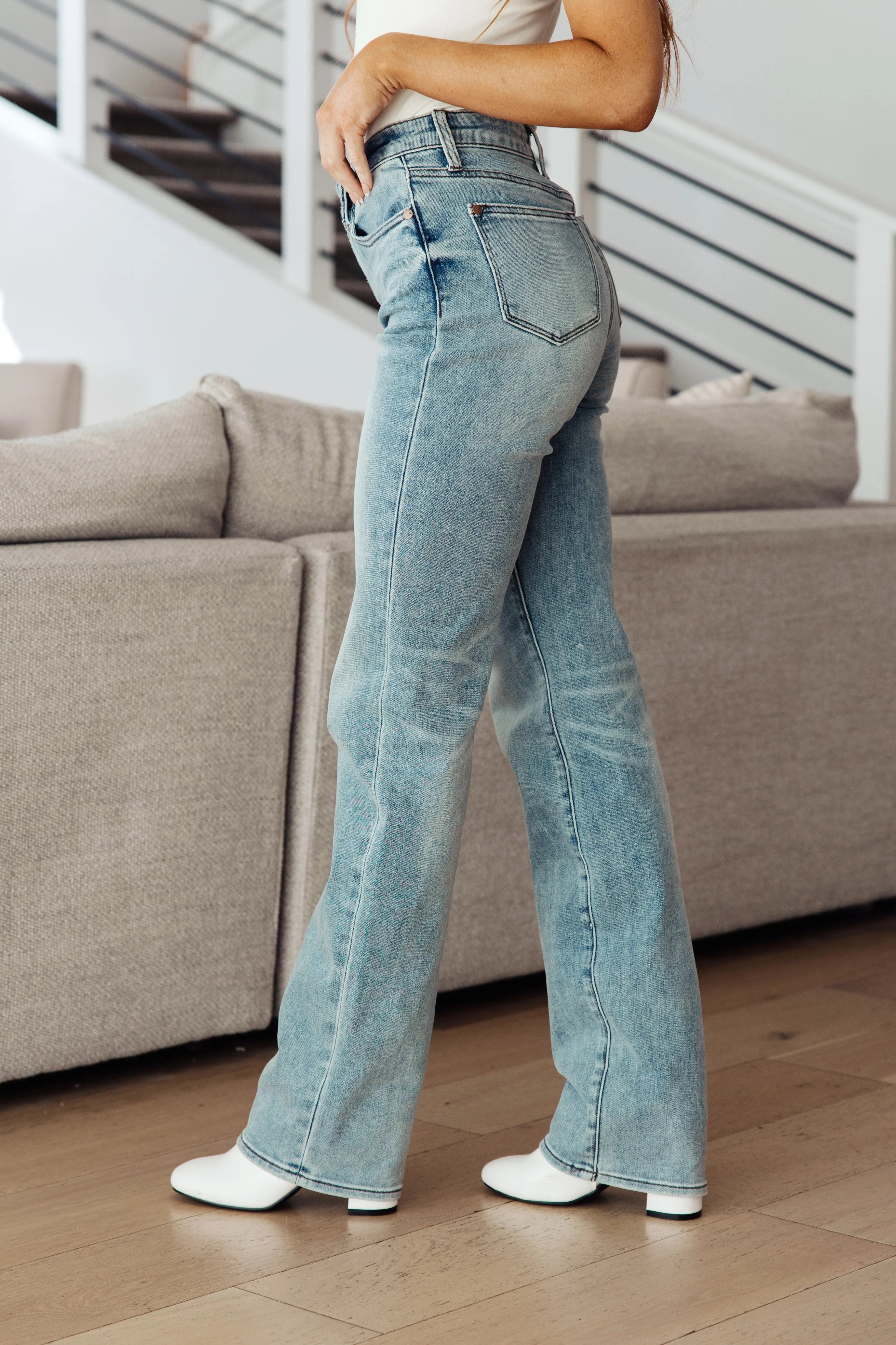 Miranda High Rise Plaid Cuff Vintage Straight Jeans for Women - Classic Retro Denim Pants with Checkered Hem Detail | Perfect for Casual Outfits, Date Nights & 90s Fashion Looks