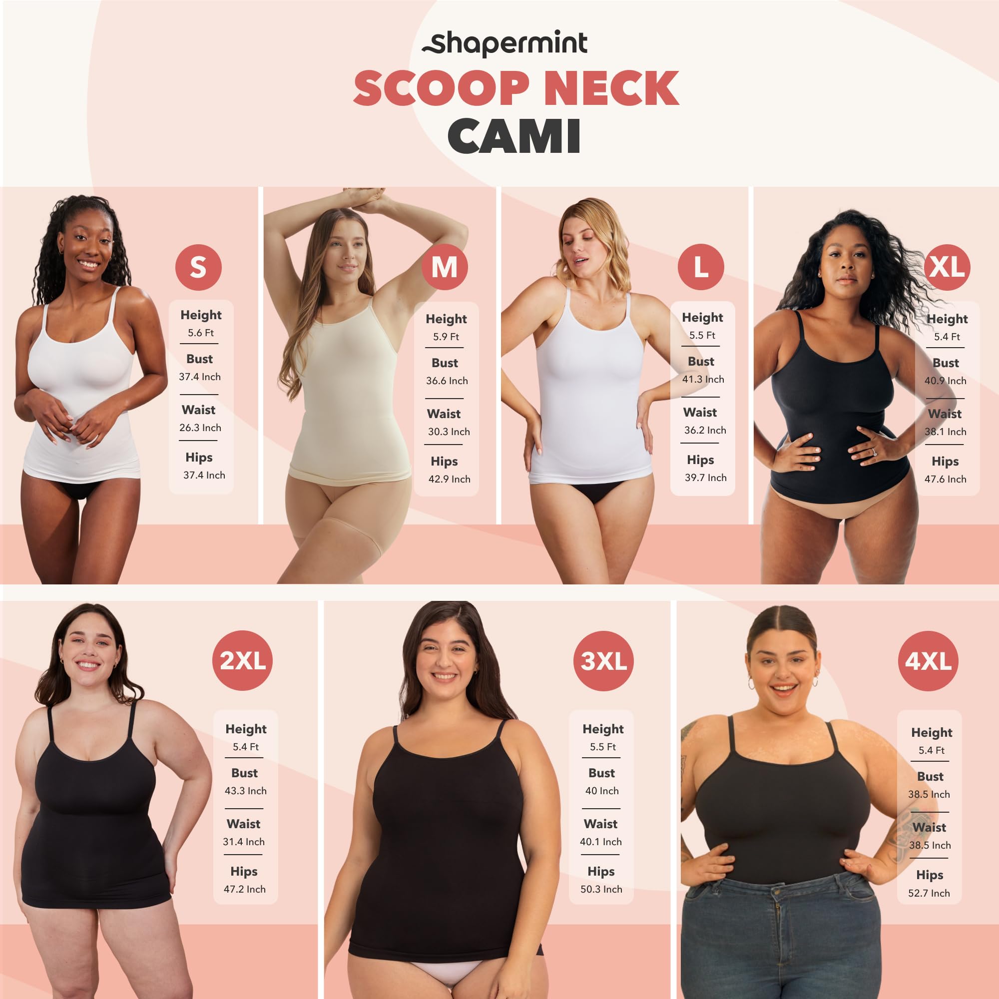SHAPERMINT Women's Shapewear Tops - Slimming Scoop Neck Cami with Tummy Control, Seamless Body Shaper Tank Top | Perfect for Layering, Everyday Wear & Special Occasions