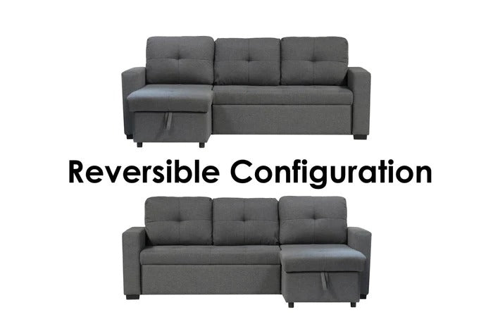 Reversible Grey Fabric Sleeper Sectional Sofa with Storage Chaise - Perfect for Small Spaces, Guest Rooms & Cozy Living Rooms