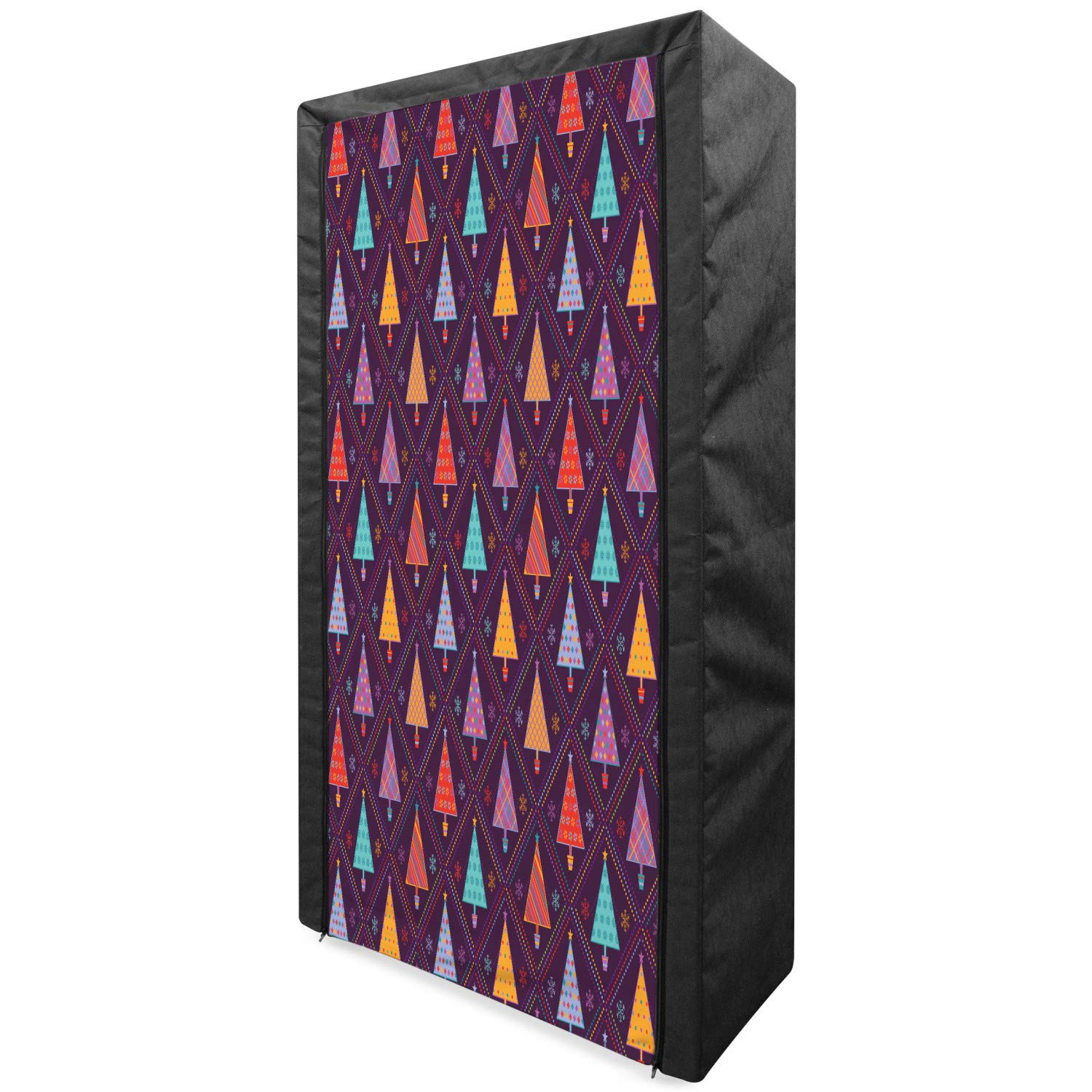 Ambesonne Christmas Portable Fabric Wardrobe - Colorful Triangle Tree Design with Rhombus Patterns, 33.5