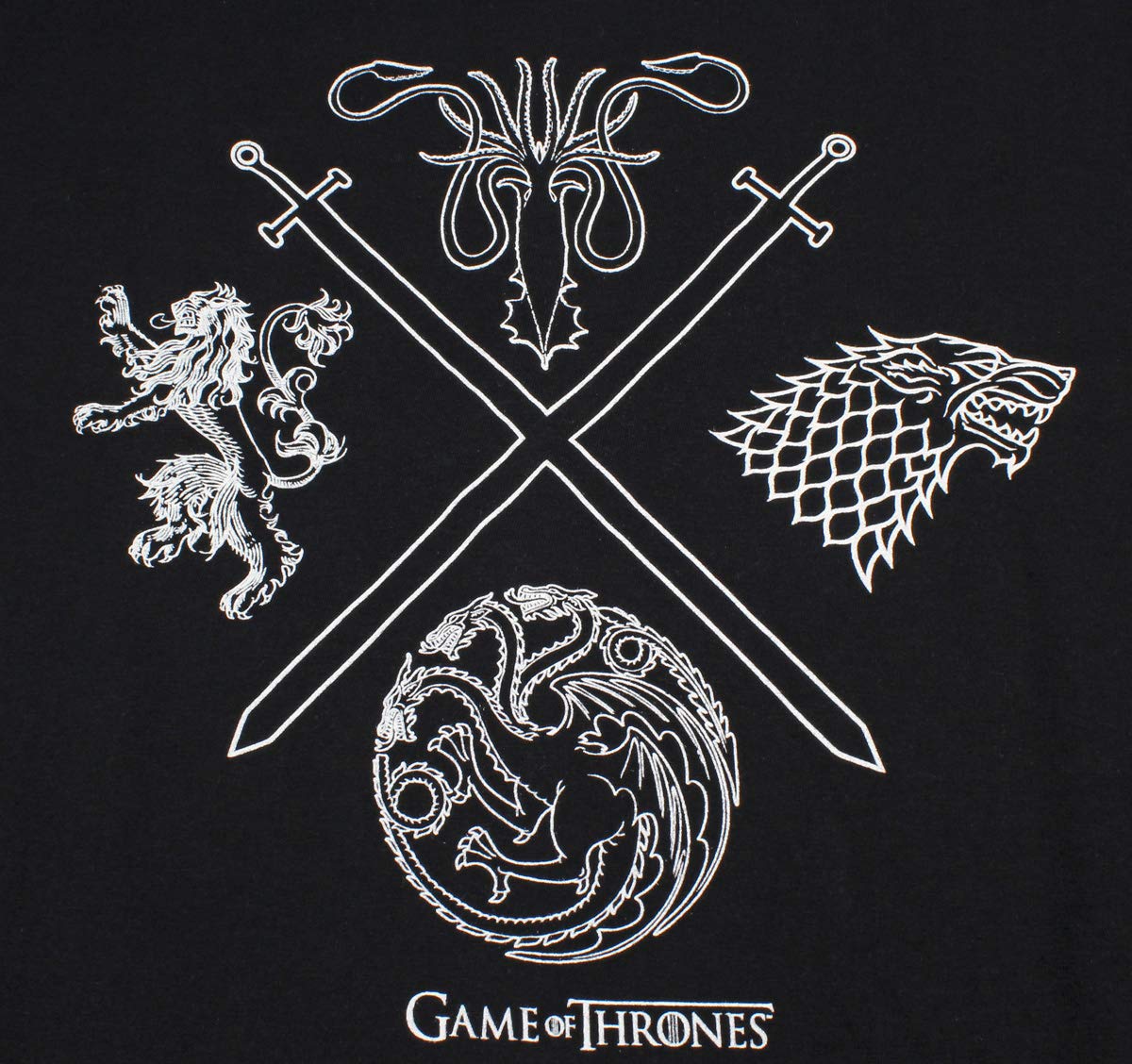 Game of Thrones T-Shirt for Men - Four Houses Crossed Swords Graphic Tee (Large, Black) | Official GOT Merchandise for Fans & Collectors | Perfect for Cosplay, Conventions & Everyday Wear