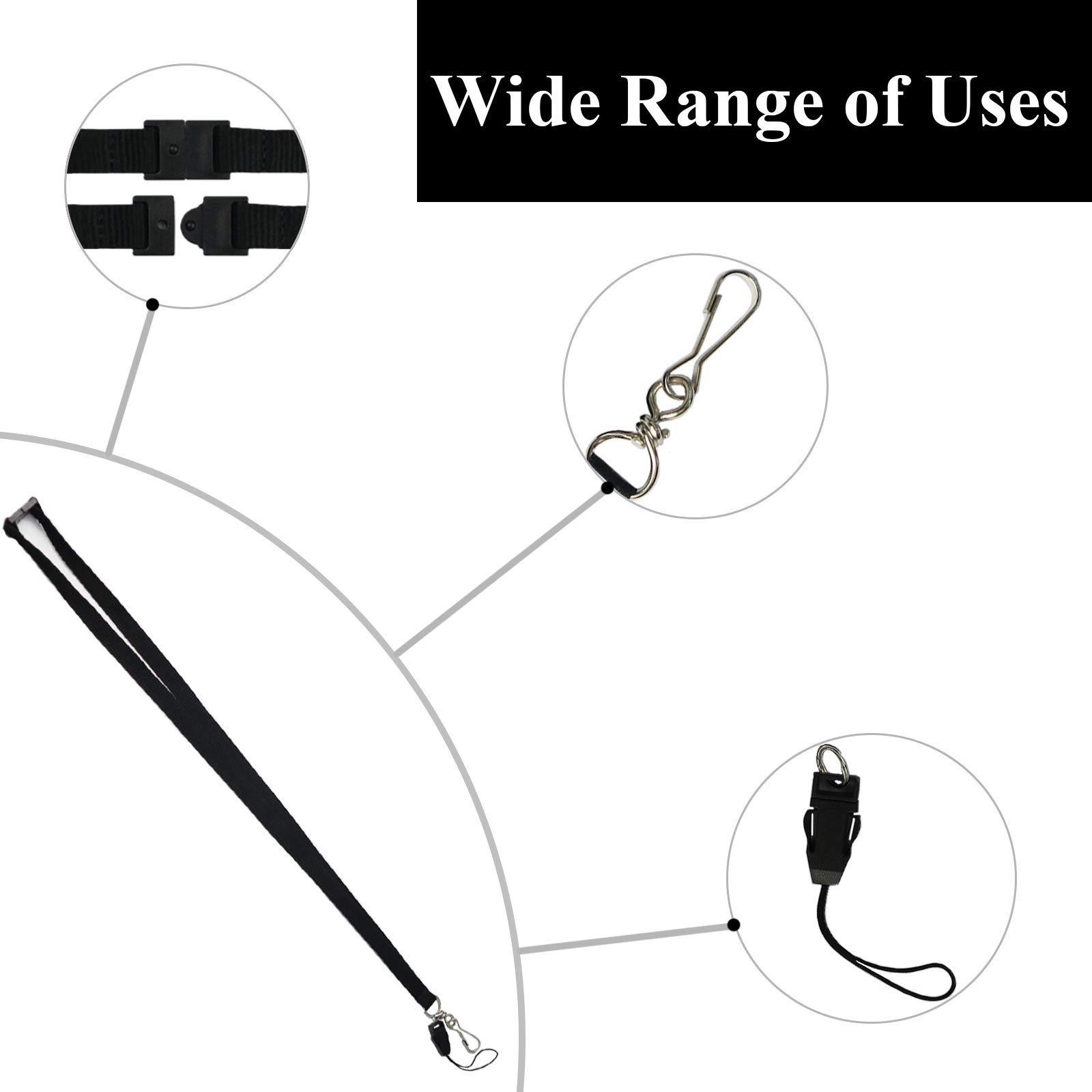 Black Retractable Badge Lanyard with ID Holder - 3Pack for Nurses, Office & Keychain Use