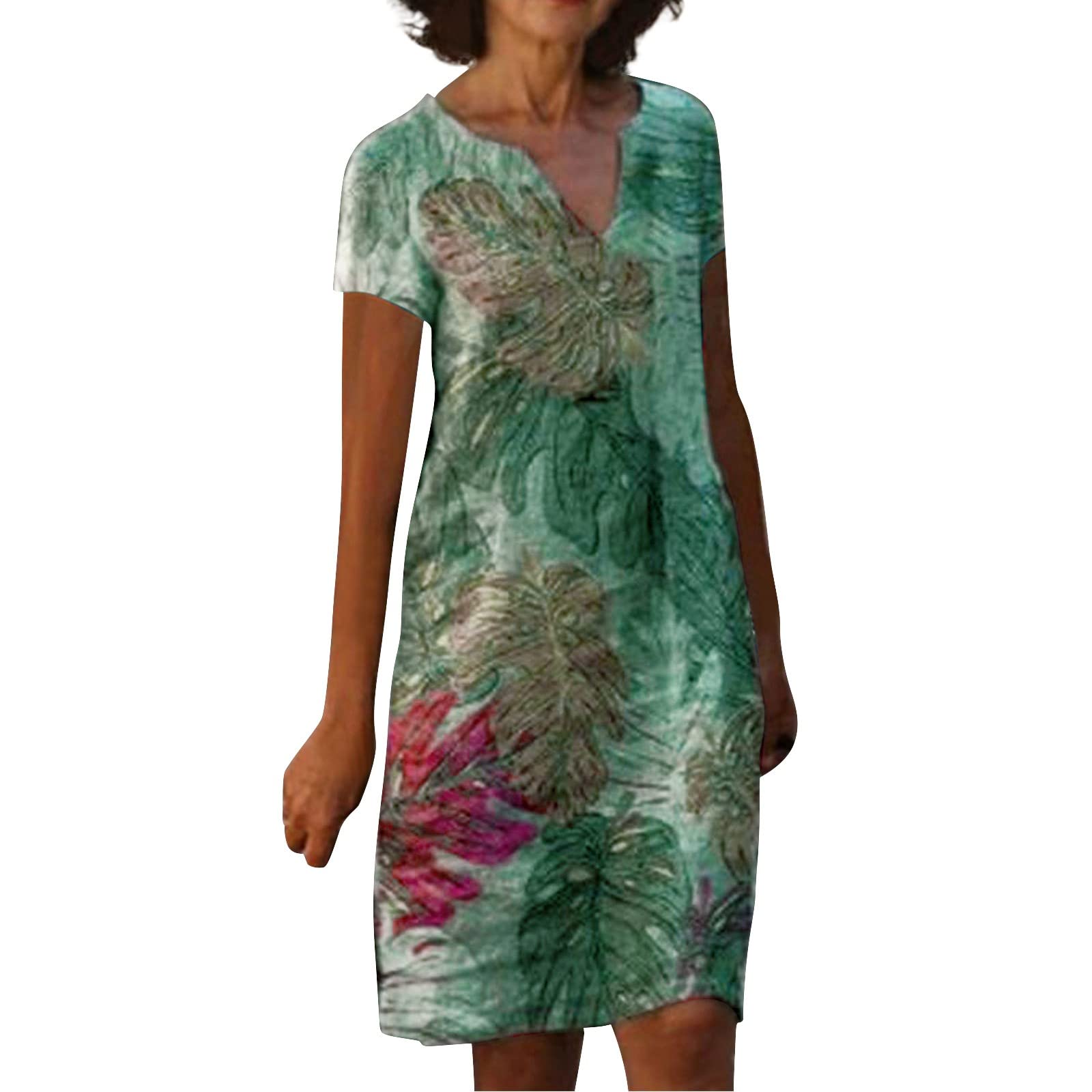 Women's Summer Casual V-Neck Printed Short Sleeve Tank Dress - Sexy Floral Sleeveless Sundress for Beach, Party & Date Night