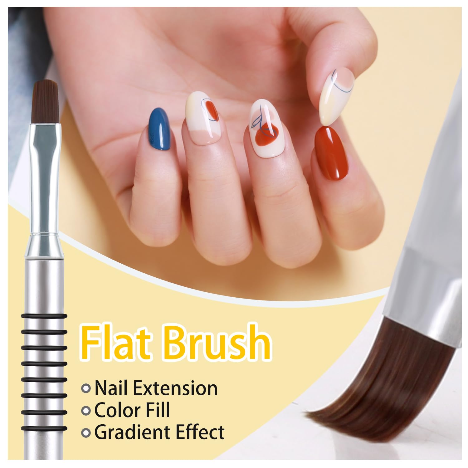 6Pcs Professional Nail Art Liner Brushes Set with 3Pcs Clean Up Brushes - Flat, Oval & Fine Angled Gel Nail Brushes for Acrylic, Gel Polish & Nail Art Design - Perfect for Salon, Home Manicure & Detailed Nail Painting (Silver)