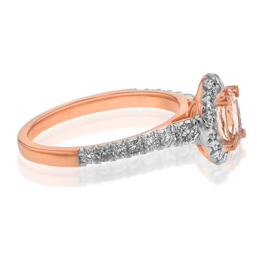 9ct Rose Gold Morganite and Diamond Oval Halo Ring - Elegant Engagement & Wedding Jewelry for Women - Perfect for Proposals, Anniversaries & Special Occasions