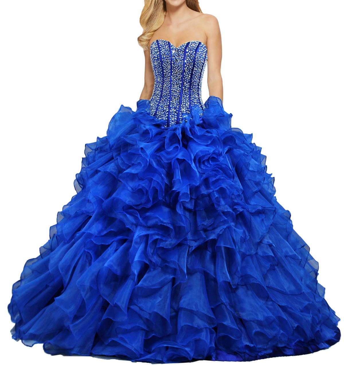 Elegant Women's Ruffled Quinceanera Ball Gown - Sparkly Prom Dress for Special Occasions | Perfect for Quinceañeras, Prom Nights, Weddings & Formal Events
