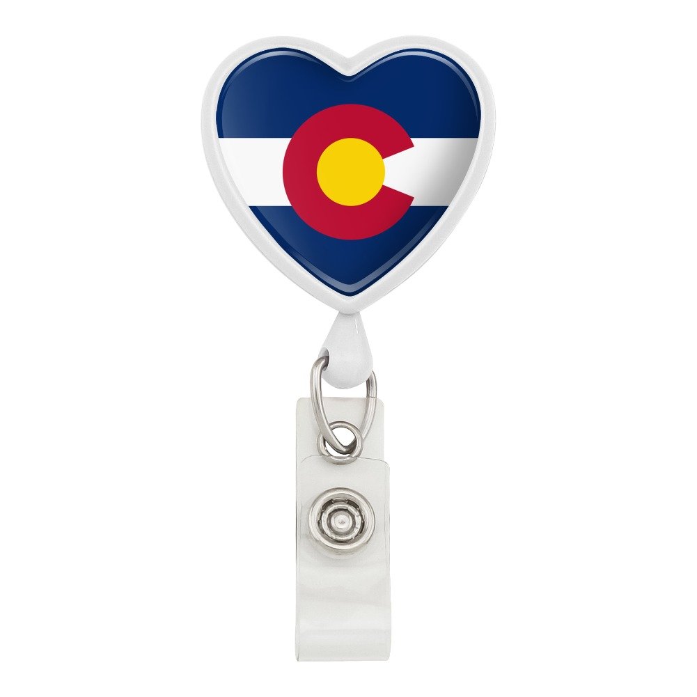Colorado State Flag Heart Lanyard with Retractable Reel & Badge Holder - White ID Card Holder for Work, School, Events, and Travel Accessories