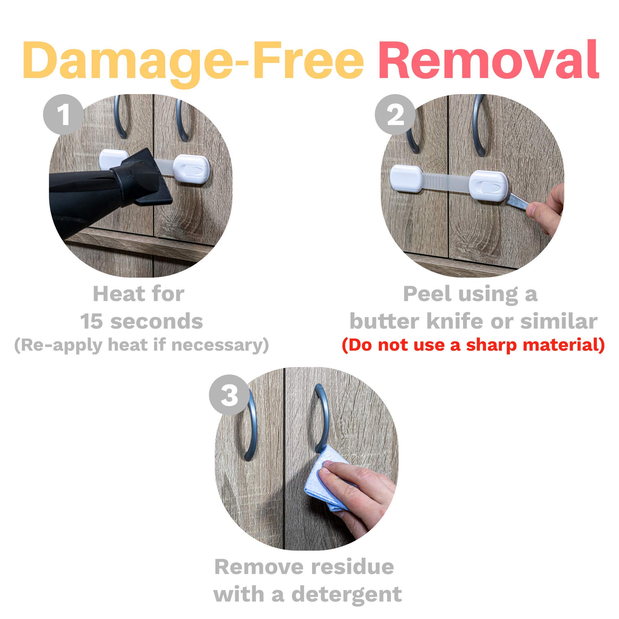 6-Pack Baby Safety Locks - No Drill Child Proof Cabinet Locks for Doors, Drawers, Fridge, Toilet & Dishwasher - 3M Adhesive Baby Proofing Locks for Cupboards, Trash Cans - Perfect for Childproofing Homes, Kitchens & Nurseries