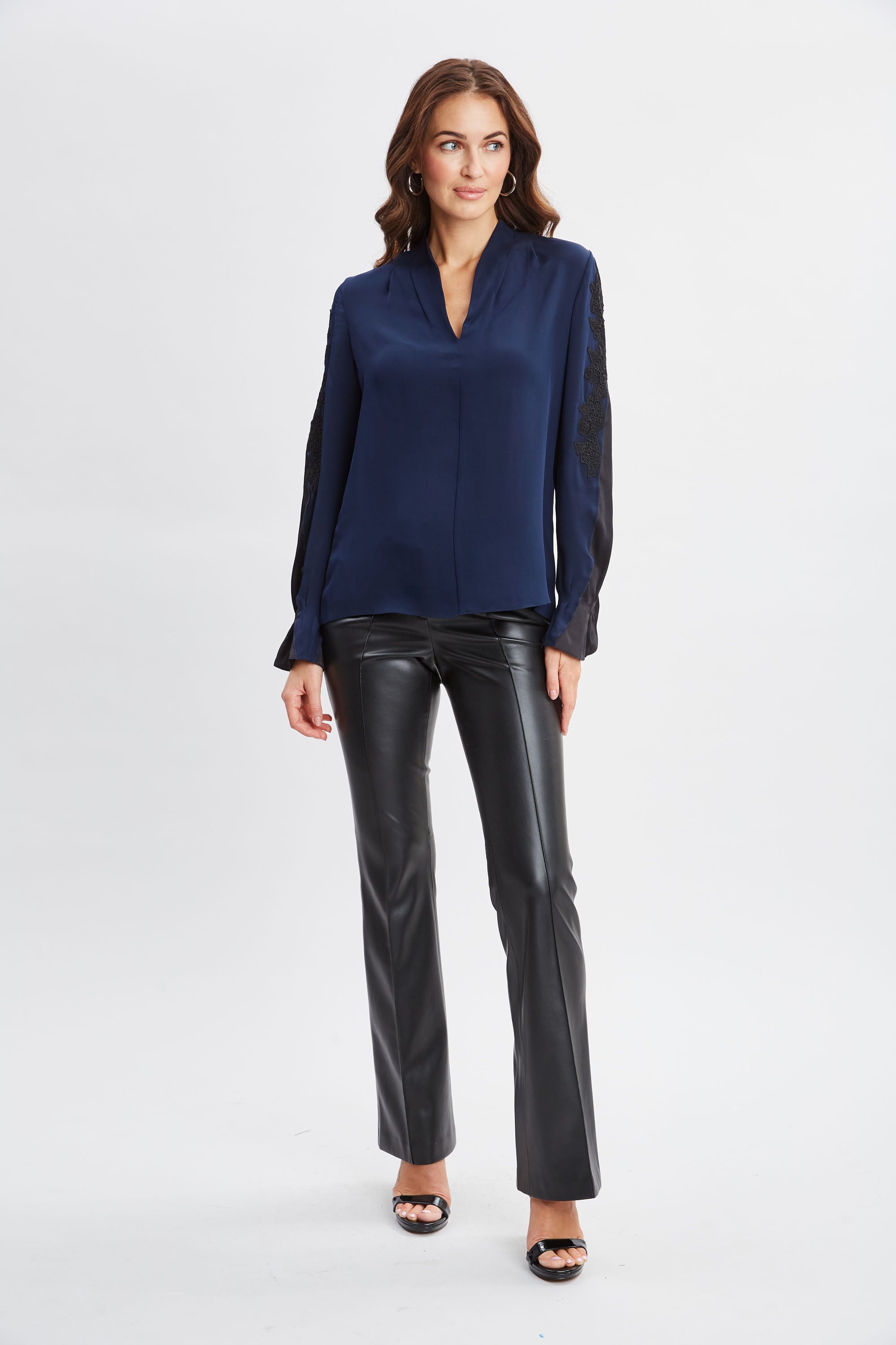Elegant Lace Sleeve Silk Blouse for Women - Luxury Office Wear & Evening Party Outfit