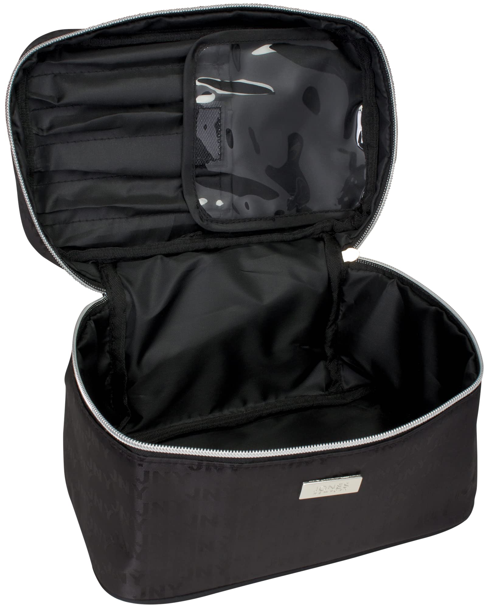 Jones New York Women's Cosmetics Bag - Travel Makeup Organizer & Toiletry Case with Black Tonal Logo | Perfect for Vacation, Business Trips & Daily Beauty Storage