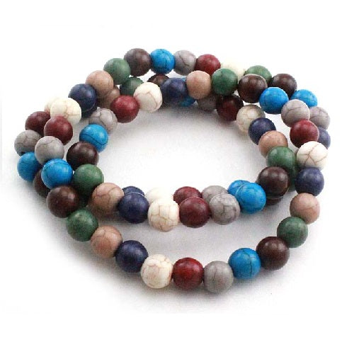 Faux Stone Bracelet for Women - Dark Multi Color Beaded Stretch Bangle | Boho Chic Jewelry for Casual Wear, Layering & Gift Giving