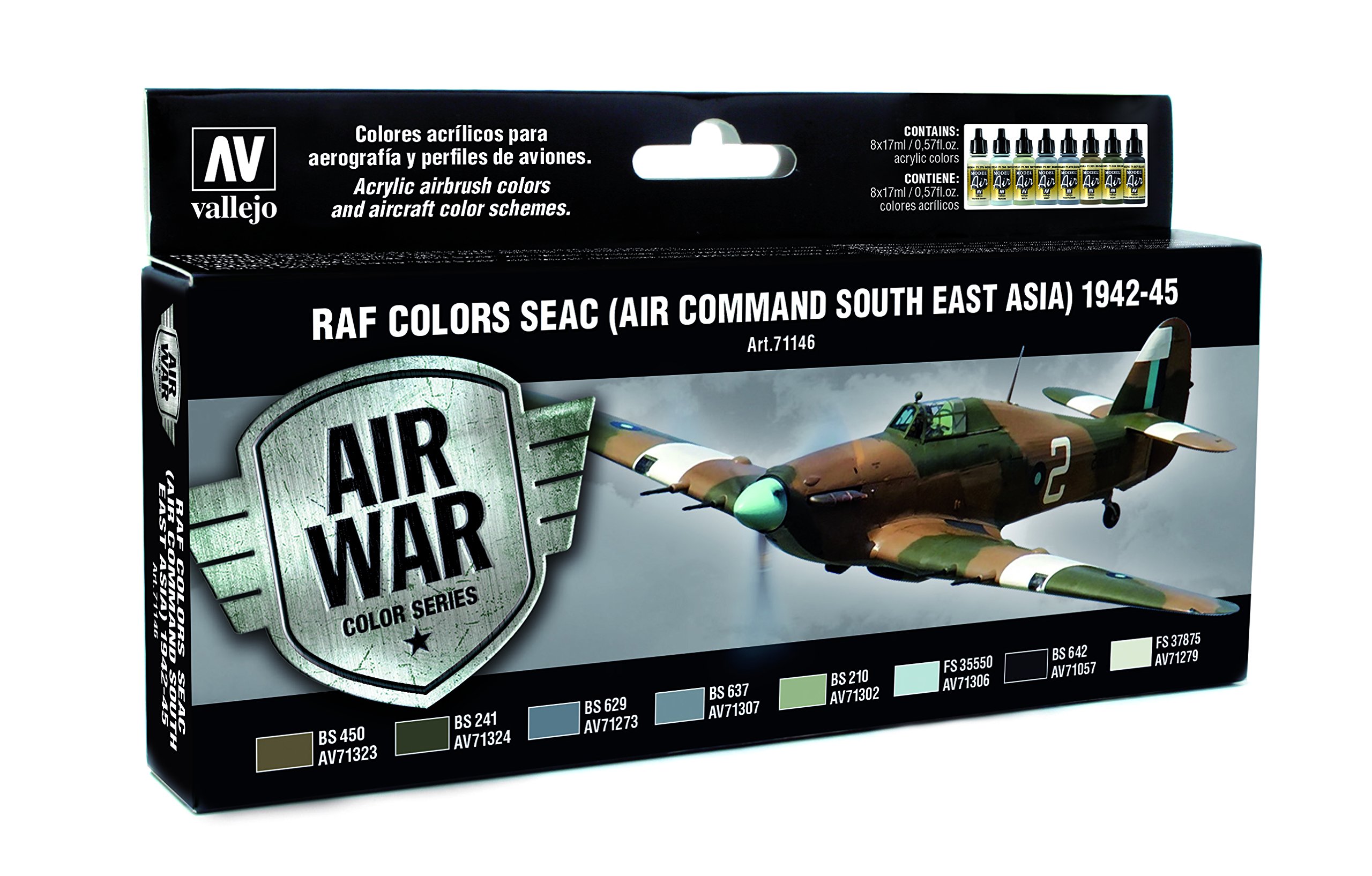 Vallejo RAF SEAC (South East Asia Command) 1942-1945 Model Paint Kit - Authentic Air War Color Series for Military Aircraft Scale Models - Perfect for WWII Historical Dioramas and Miniature Painting Projects