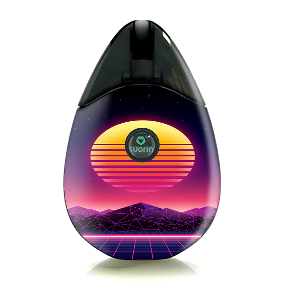 80S Techno Sunset Suorin Drop Vape Skin - Customizable Protective Cover for Suorin Drop Pod System - Perfect for Vaping Enthusiasts & Nightlife Scenes